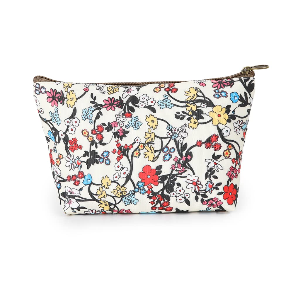 Waterproof Floral Makeup Bag for Women - Travel Cosmetic Organizer with Zipper