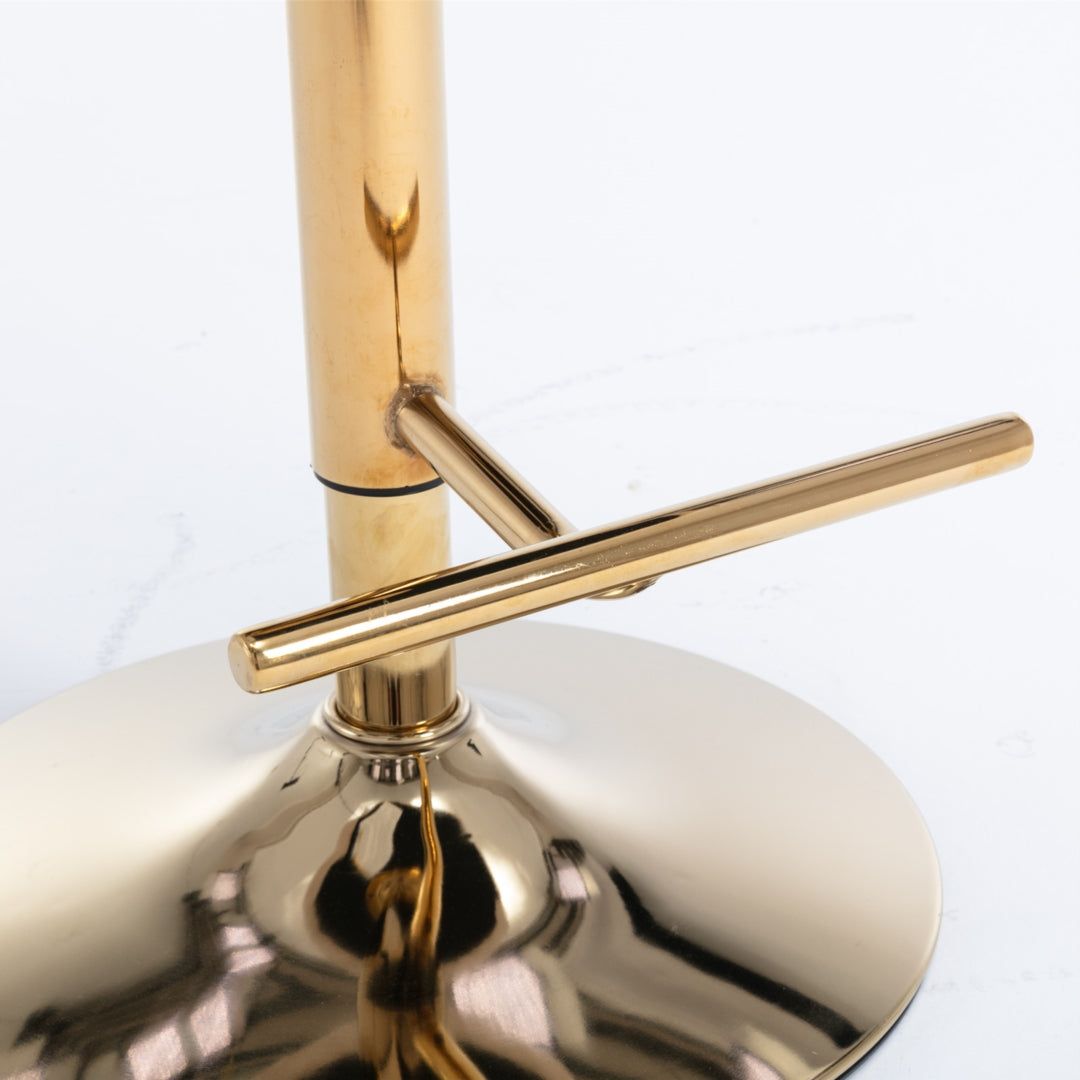 Adjustable Height Swivel Bar Stool with Footrest - Velvet Upholstery, Gold Metal Base & Studded Design - Perfect for Kitchen Islands, Home Bars & Dining Areas (Beige)