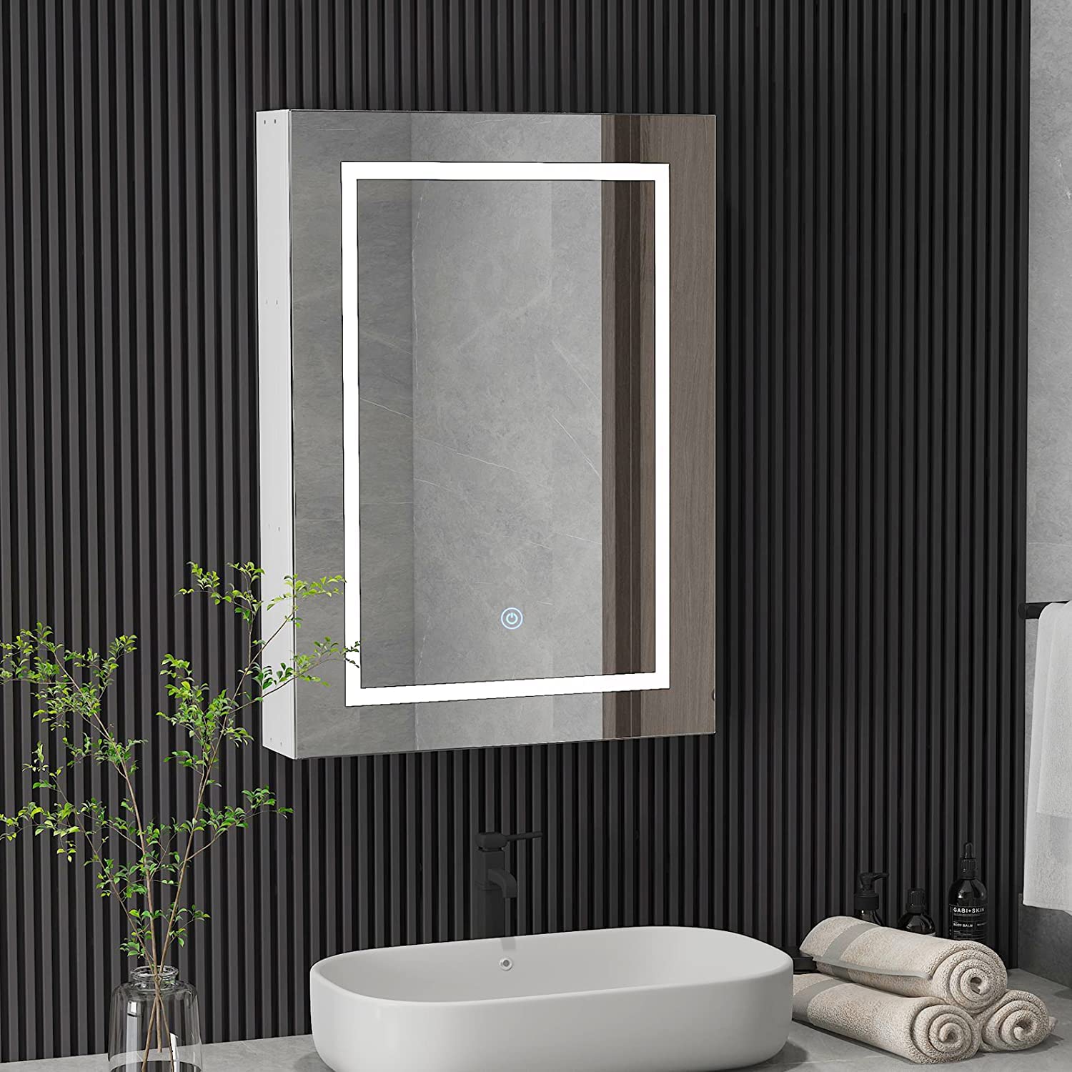 Illuminated Bathroom Medicine Cabinet with Mirror & Adjustable LED Lights - Wall Mounted Storage Cabinet, 27.5