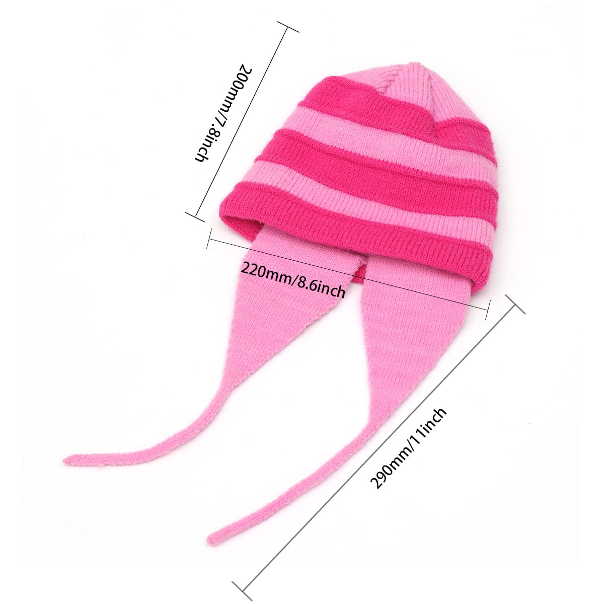 Women's Knitted Winter Beanie Hat - Peruvian Sherpa Ear Cover with Pink Stripes, Y2K Fashion, Halloween Cosplay Costume | Warm & Stylish for Cold Weather, Outdoor Activities, and Festive Outfits