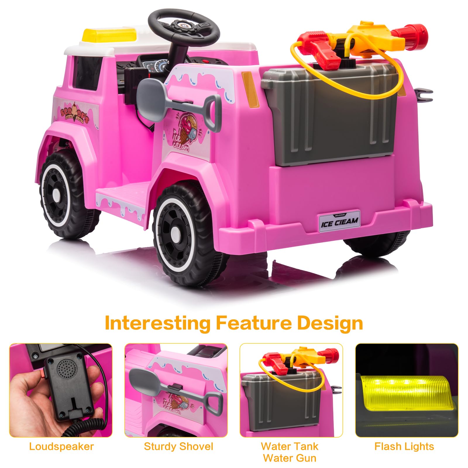 12V 7AH Kids Ride on Fire Truck Toy - Battery Powered Firefighter Car with Remote Control, Fire Gun, Shovel, Loudspeaker, Music & Lights - Forward/Backward, MP3/USB/TF Port - Perfect for Outdoor Play, Birthday Gifts & Pretend Firefighter Role Play (Pink)