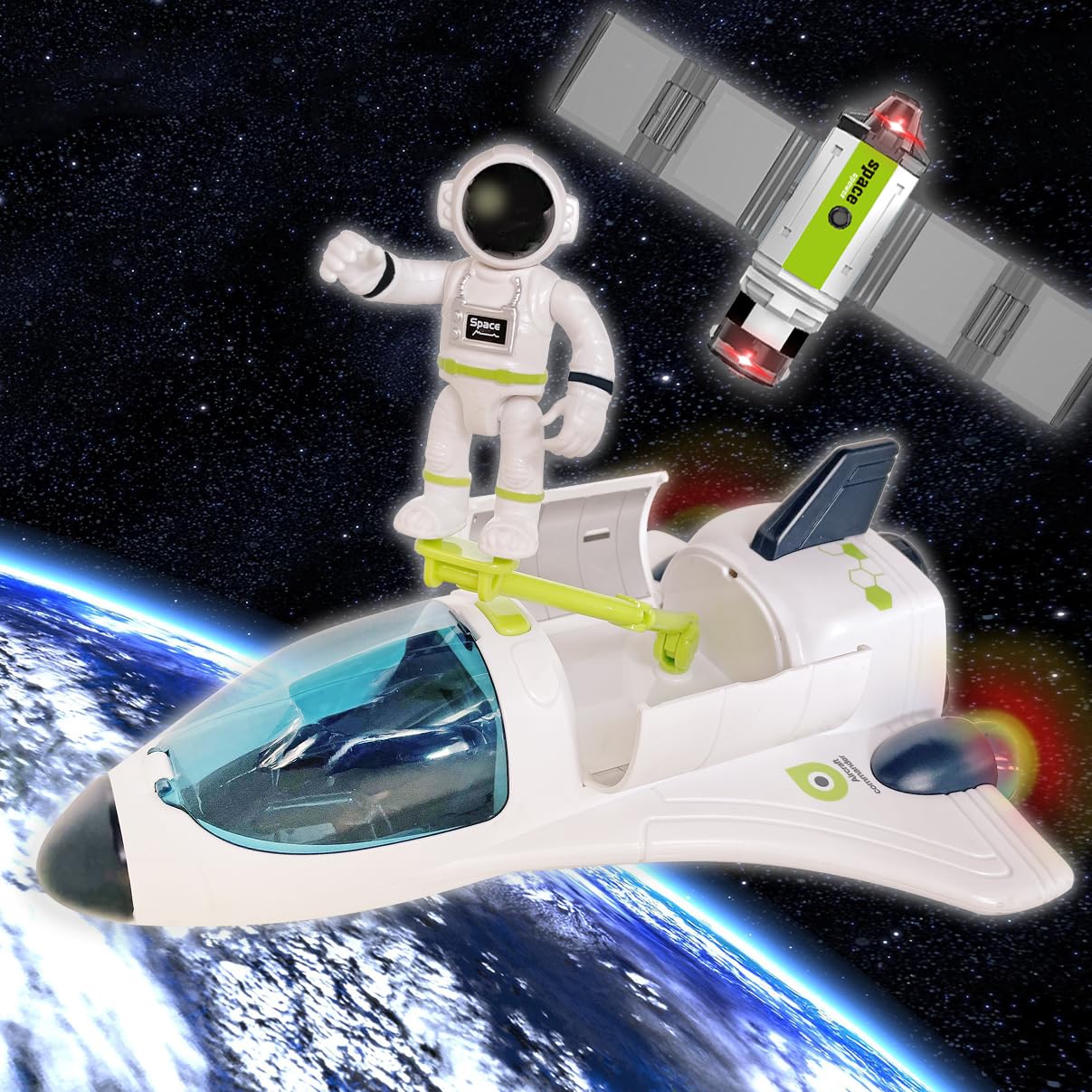 Space Rocket Shuttle Toy Set with Lights & Sounds - STEM Educational Spacecraft Airplane Toys for Kids Ages 3-8 - Includes Astronaut Figures - Perfect Birthday Gift for Boys & Girls - Great for Imaginative Play, Space Exploration Learning & Bedtime Adventures