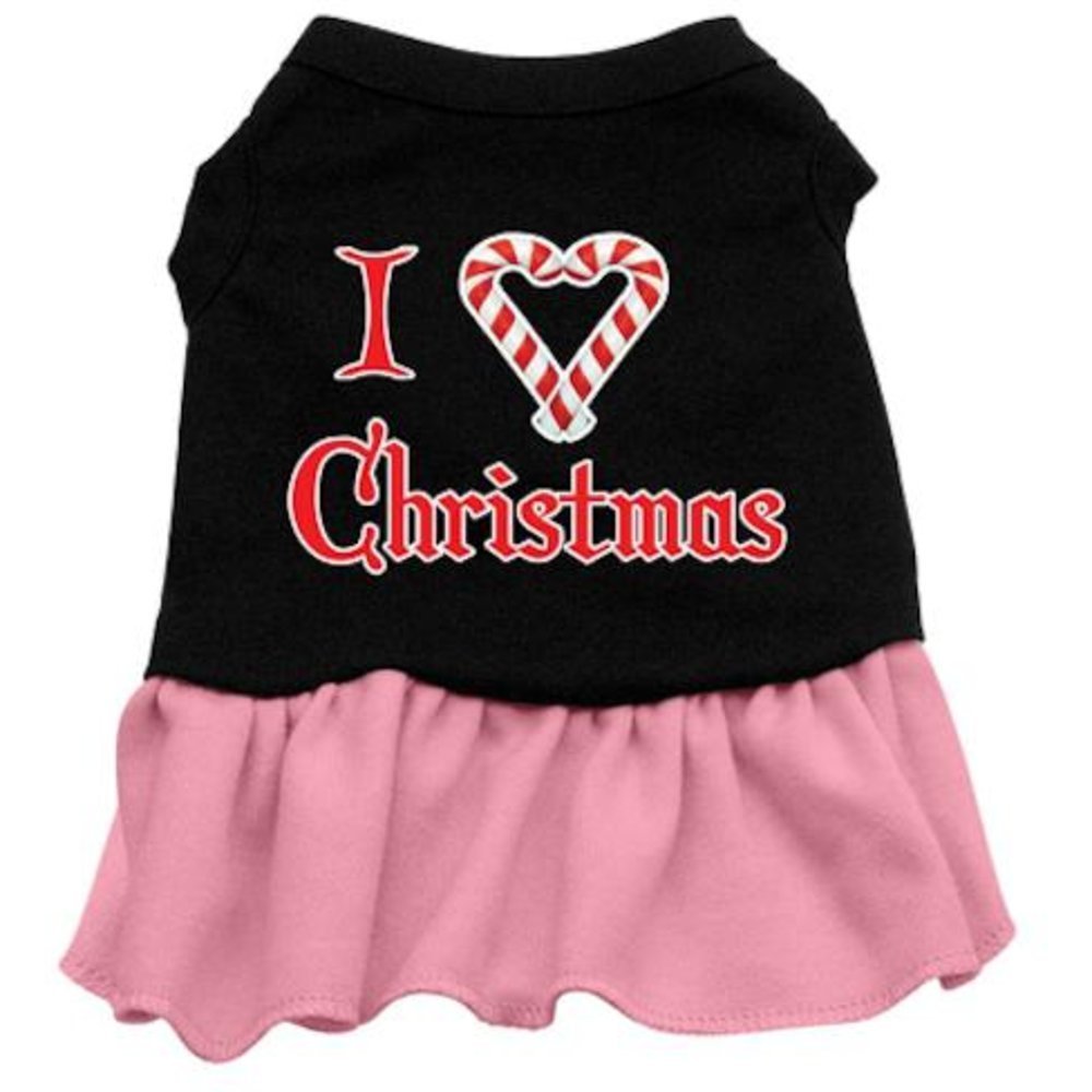 Mirage Pet Products 8-Inch Christmas Dog Dress - X-Small Black & Pink Screen Print Holiday Outfit for Small Dogs - Perfect for Christmas Photos & Parties
