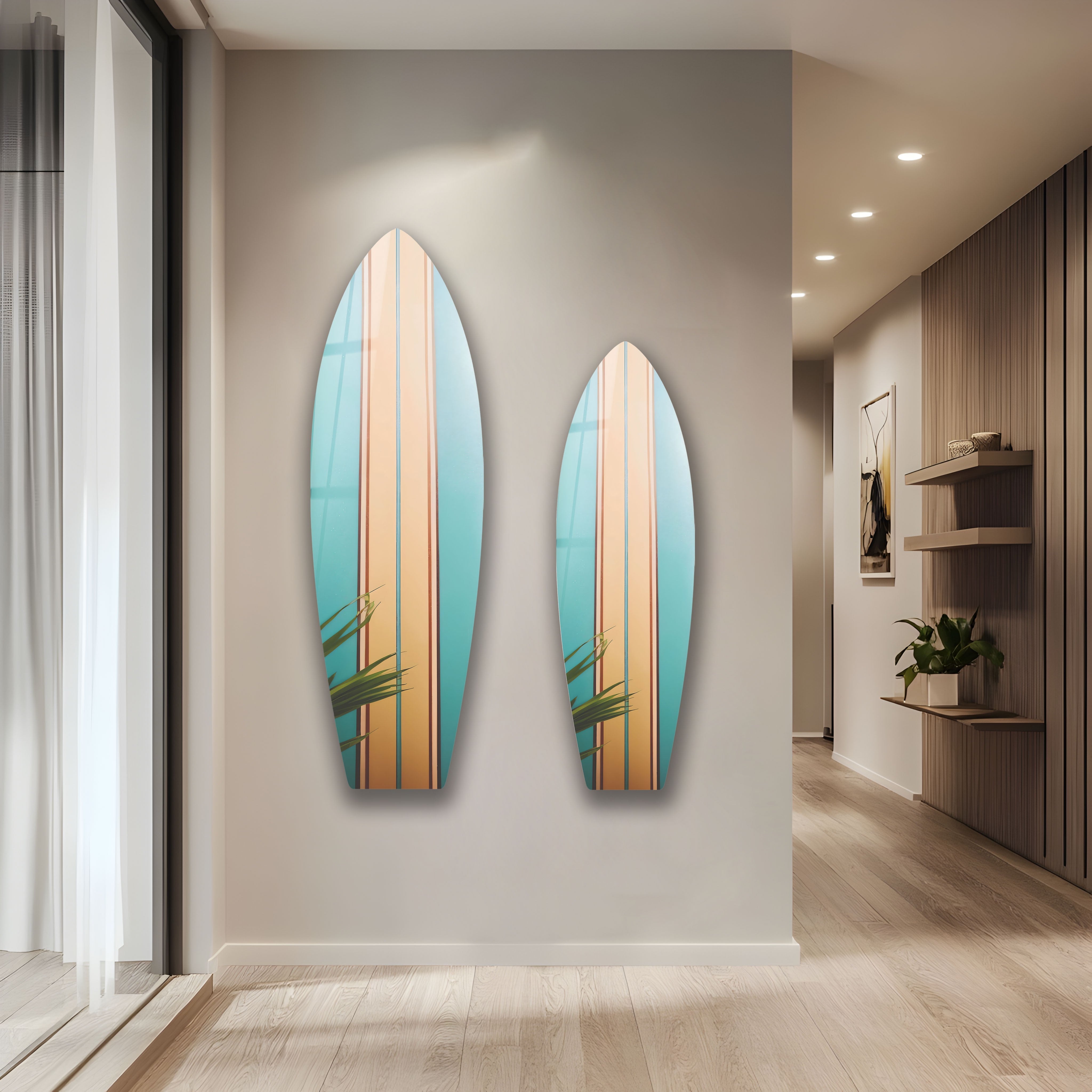 Stylish Beige and Brown Surfboard Wall Art - Coastal Decor for Beach House, Living Room & Bedroom - Perfect Nautical Theme Home Accent