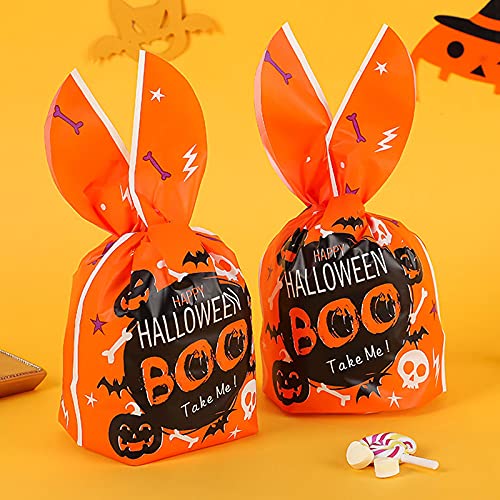 50 Pack Halloween Treat Bags with Bunny Ears - Orange Trick or Treat Candy Bags for Halloween Party Favors, School Events & Neighborhood Candy Distribution