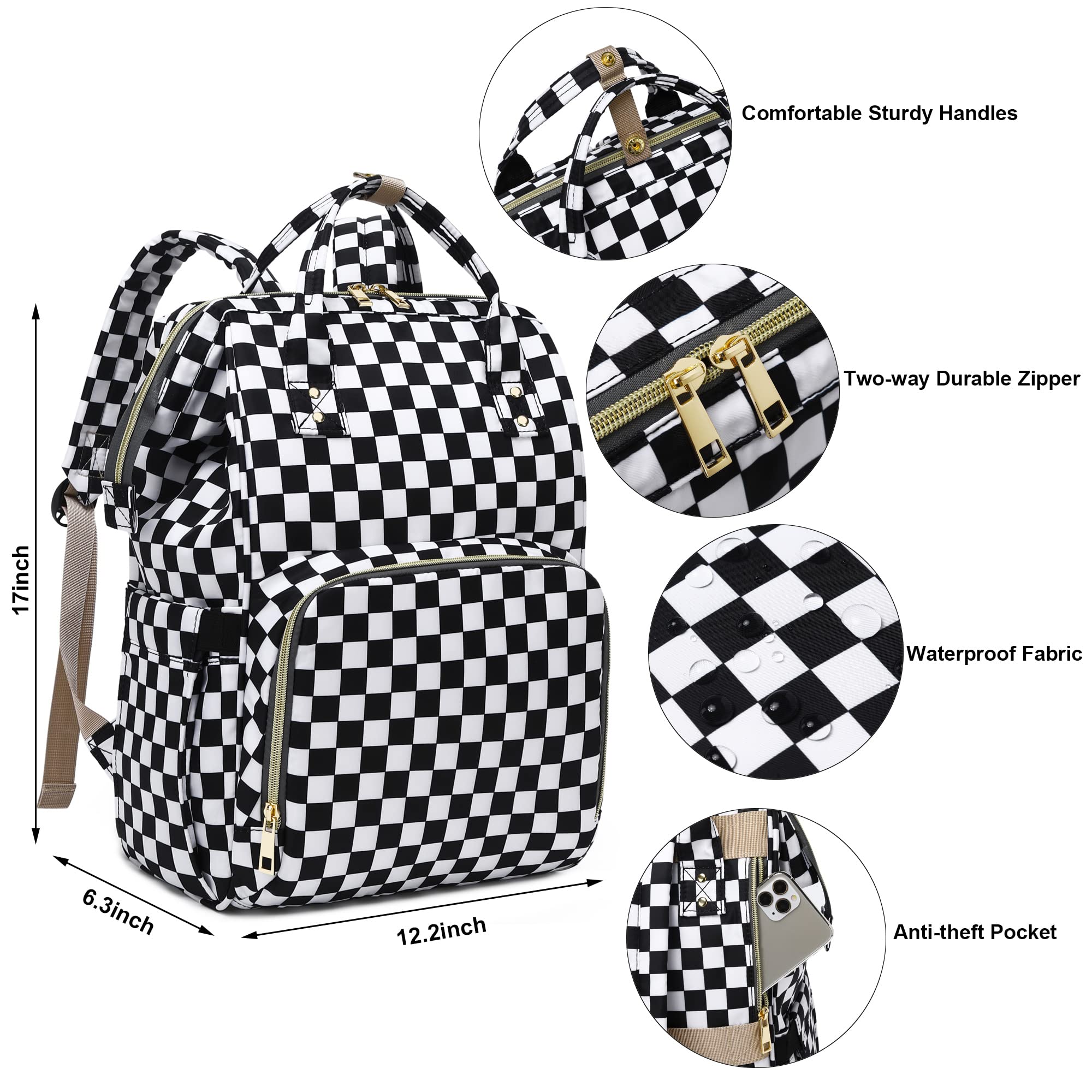 Stylish Women's Laptop Backpack for College & School - 15.6 Inch Waterproof Bookbag with USB Charging Port (Checkered Pattern) - Perfect for Work, Travel & Daily Commute