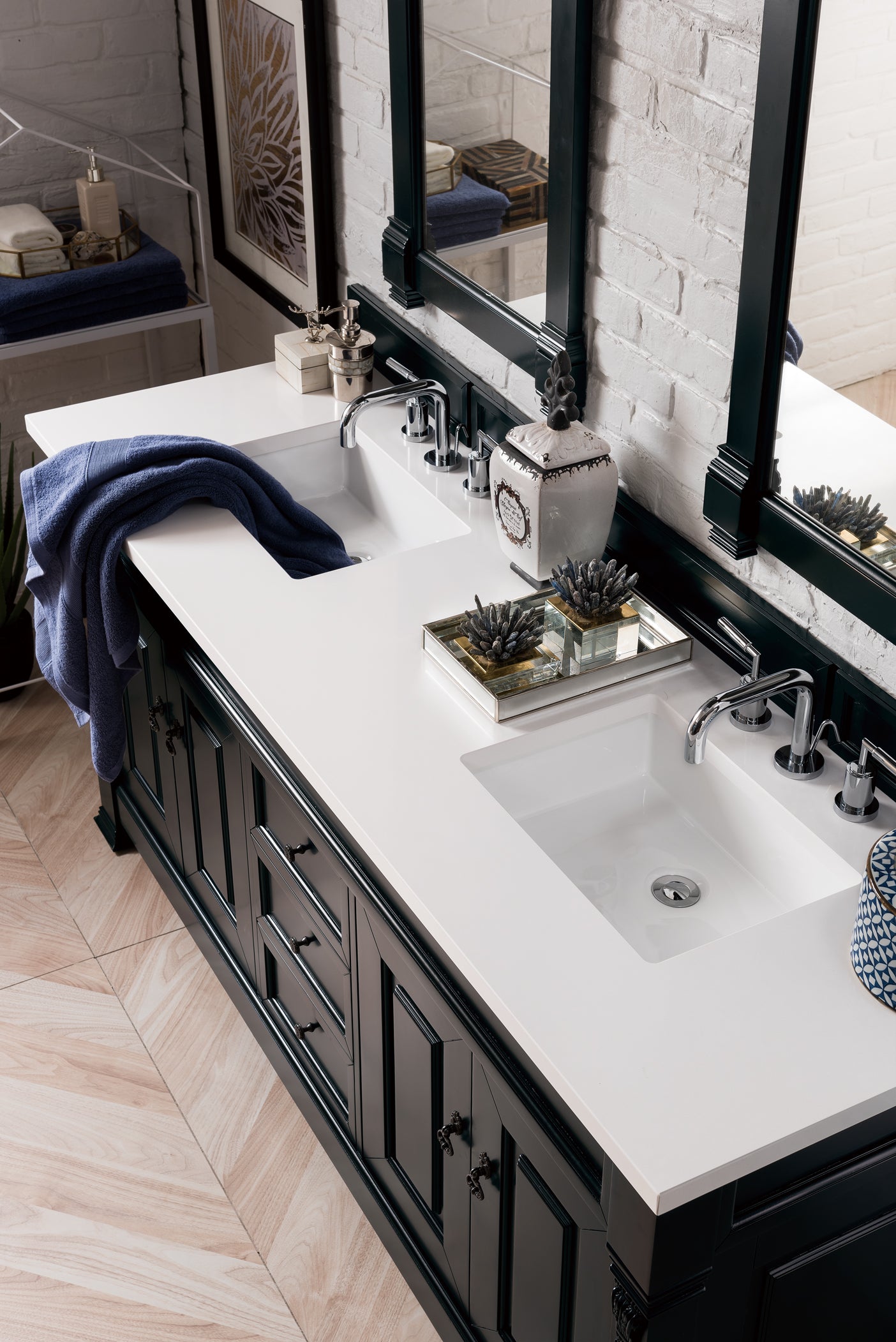 Brookfield 72 Inch Double Bathroom Vanity with Antique Black Finish & 3CM Classic White Quartz Countertop - Perfect for Master Bathroom & Modern Home Decor