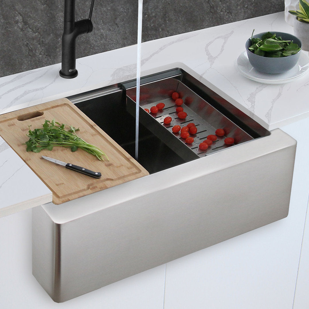 Stylish 30-Inch JADE S 316L Farmhouse Single Bowl Stainless Steel Apron Kitchen Sink with Accessories - Perfect for Modern Farmhouse & Rustic Style Kitchens