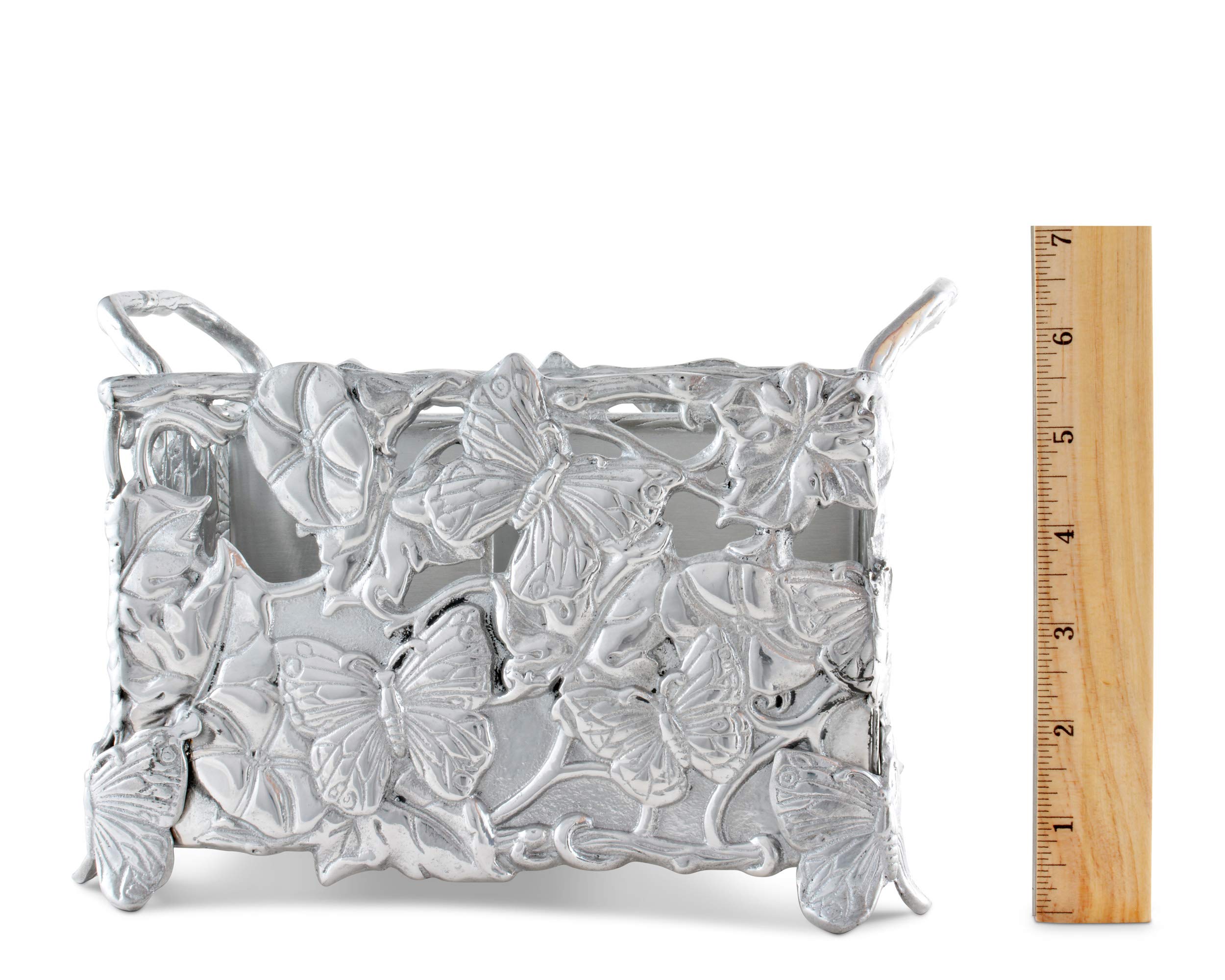 Arthur Court Designs Aluminum Metal Butterfly Silverware Holder - 8 Inch Square, 7 Inch Tall - Perfect for Dining Table, Kitchen Counter, and Party Serving Utensil Organizer