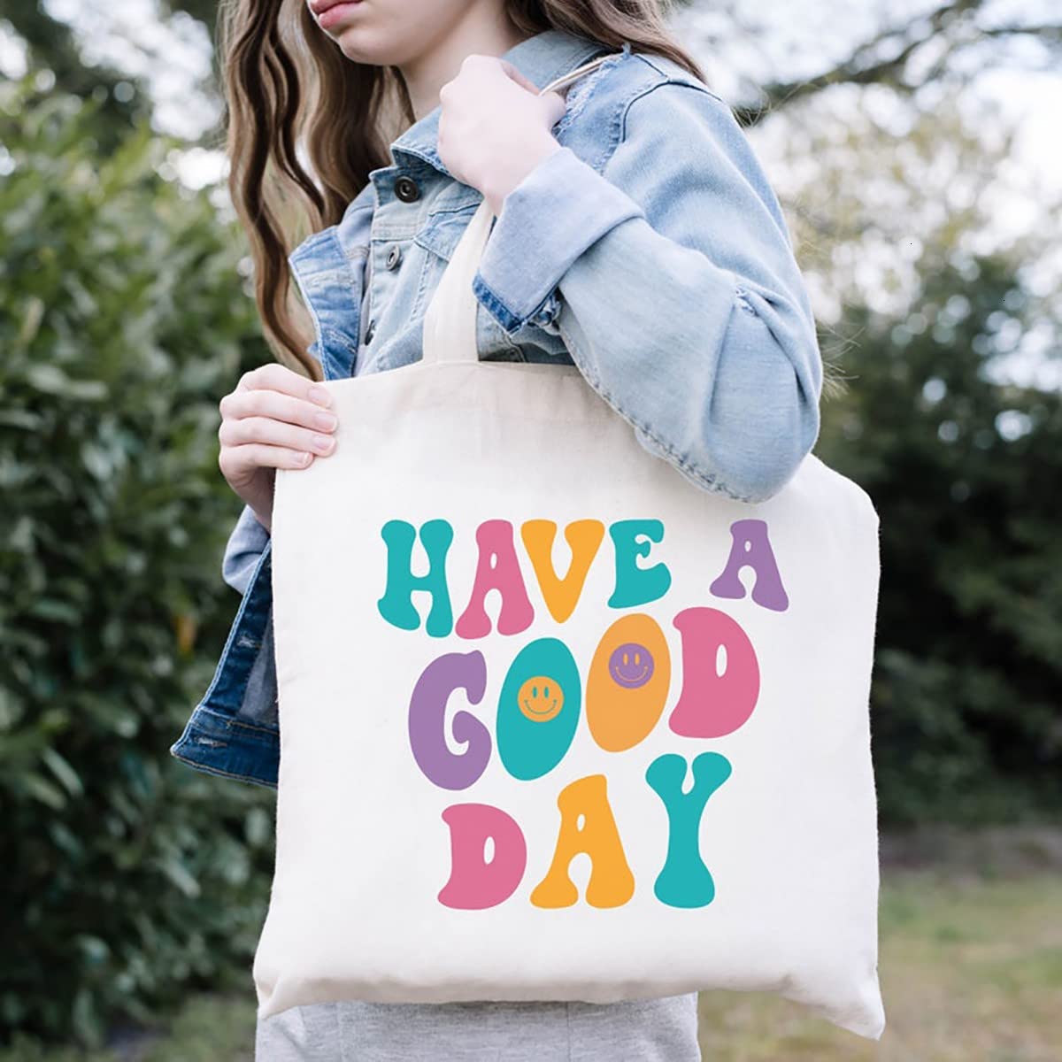 Positive Aesthetic 'Have A Good Day' Canvas Tote Bag for Women & Teens - Vintage Graphic Tote Bag for Everyday Use, School, Shopping & Beach