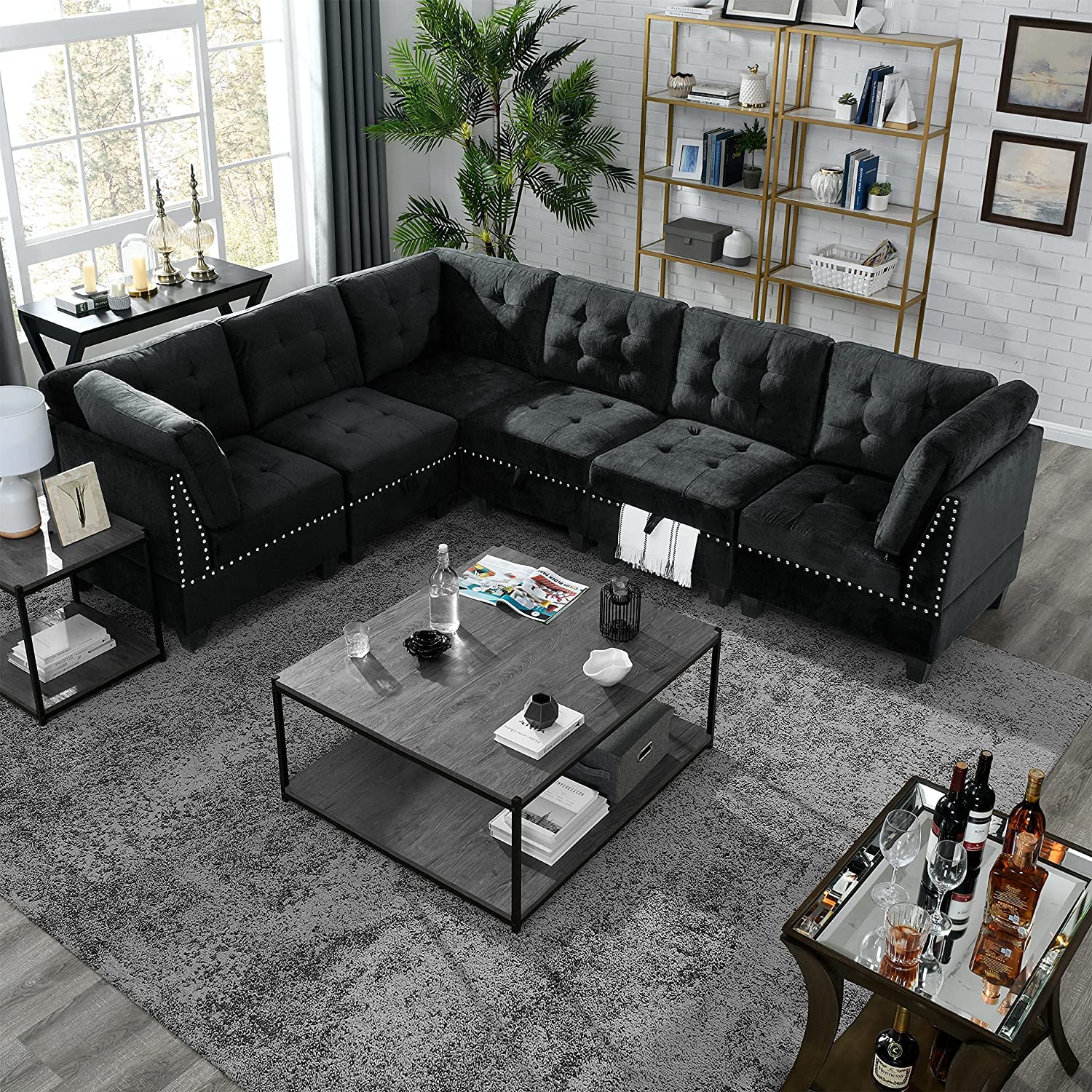 Velvet Corner Chair for Modular Sectional Sofa - Black Corner Module for Living Room Furniture Set | Perfect for Small Spaces & Modern Home Decor