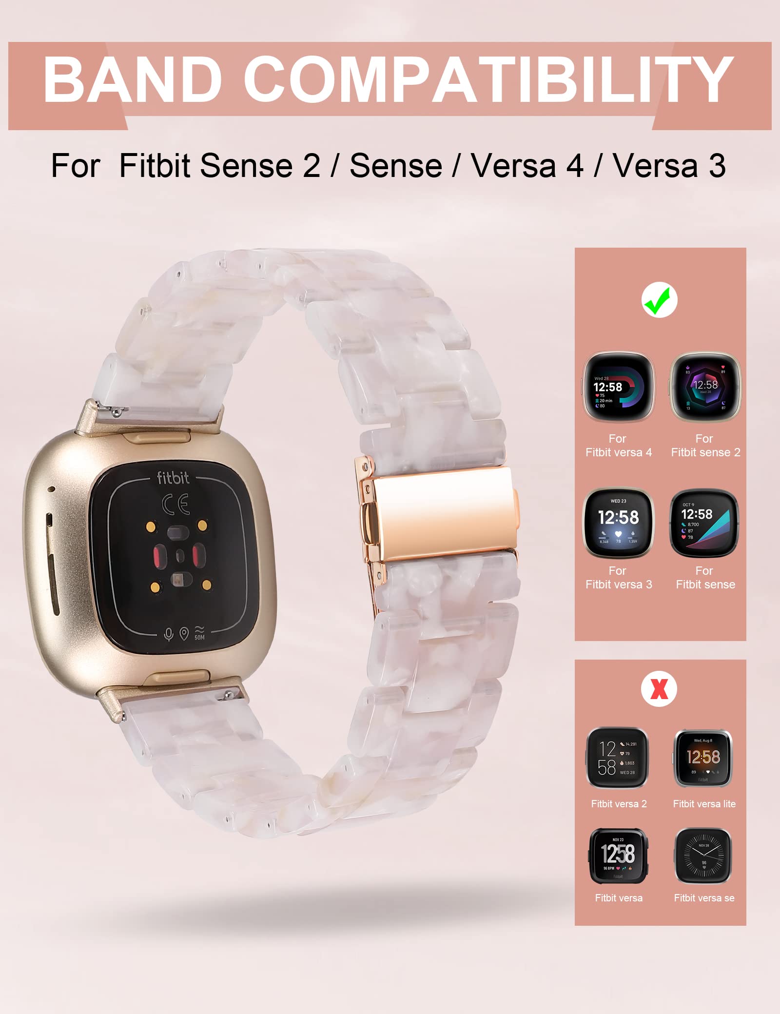 Premium Wearlizer Resin Replacement Band for Fitbit Sense/Sense 2/Versa 3/Versa 4 - Lightweight Fashionable Wrist Strap Accessories for Women & Men - Perfect for Workouts, Running & Everyday Wear
