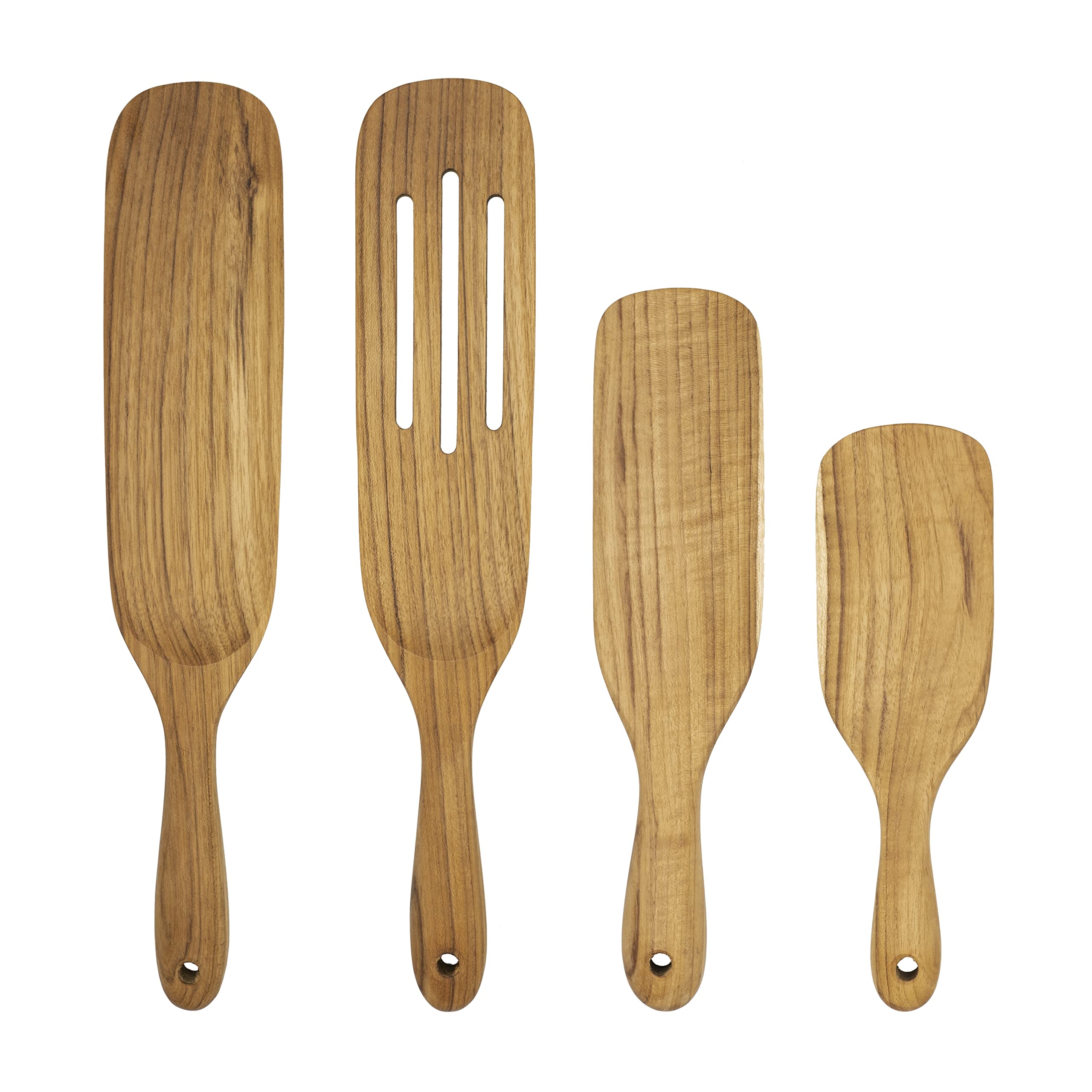 FAAY Spurtles Set of 4 - Natural Teak Wood Kitchen Utensils for Cooking, Mixing & Salad Serving | 100% Handmade, Moisture-Resistant | Safe for Non-Stick Cookware & Instant Pot | Perfect for Baking, Stirring Sauces & Serving Dishes
