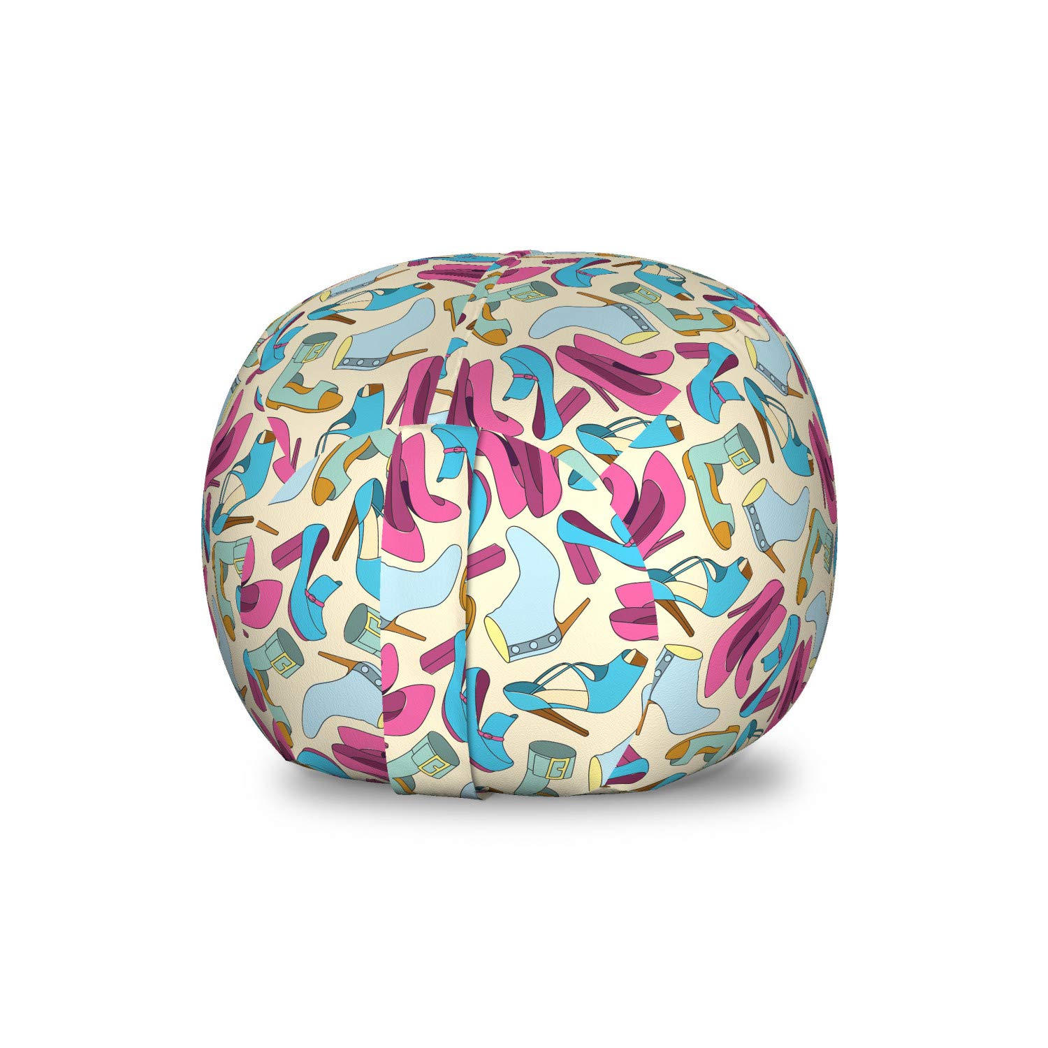 Ambesonne Fashion Storage Toy Bag Chair - Colorful Feminine Doodle with Women Shoes Pattern, Washable Stuffed Animal Organizer for Kids Room, Small Multicolor Ottoman for Bedroom, Living Room & Nursery