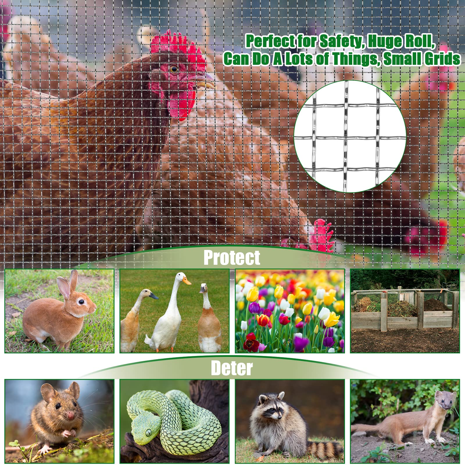 Valchoose Upgraded 304 Stainless Steel Chicken Wire Fencing - 0.65mm Rust-Proof Hardware Cloth Mesh Roll (16X144 in/407x3660mm) - Sturdy & Easy to Cut for Chicken Coops, DIY Cages, Garden Fencing, Animal Enclosures & Home Protection