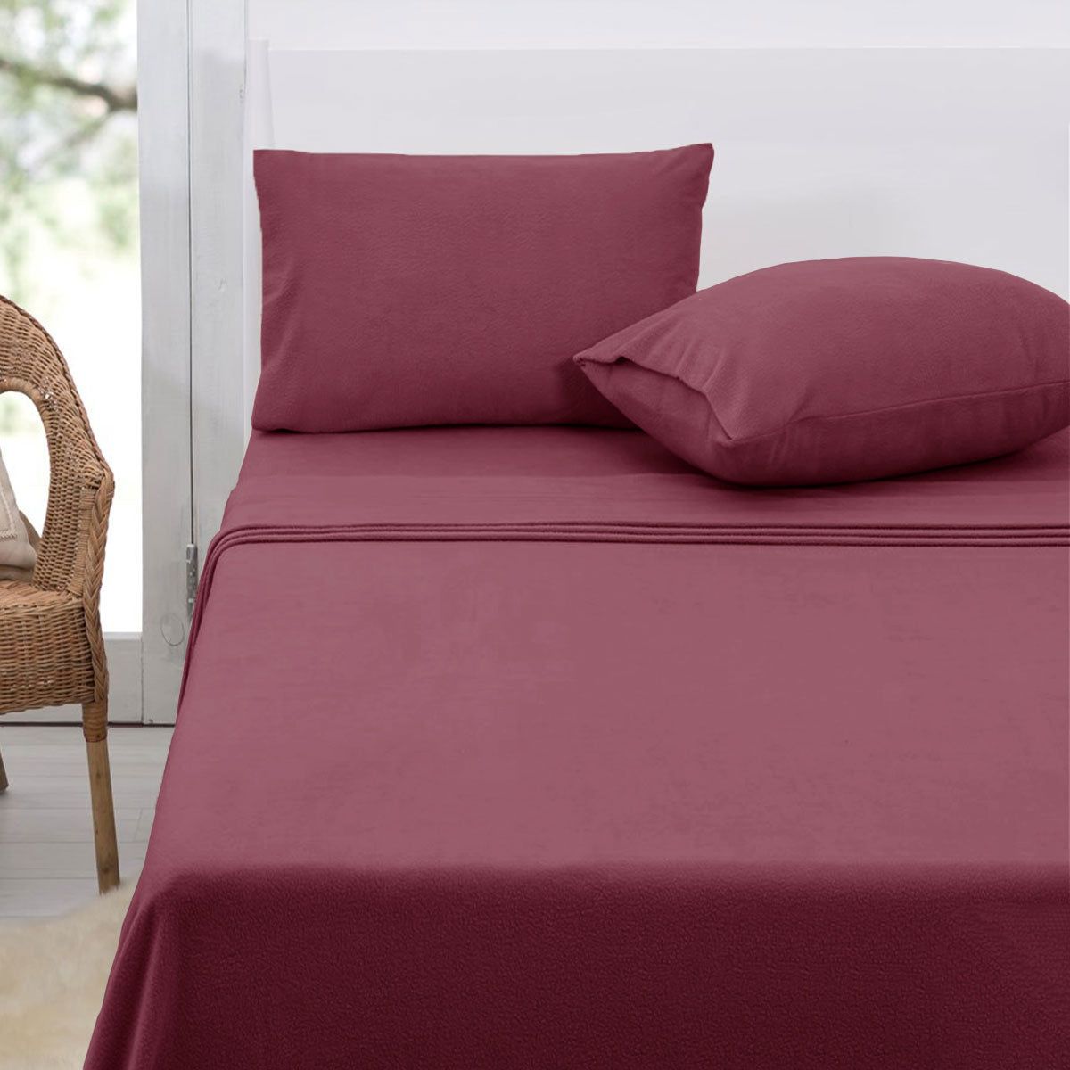 Premium Polar Fleece Sheet Set Queen Size - 36cm Wall Rosewood Color - Ultra Soft & Warm Bedding for Winter - Perfect for Cozy Nights, Guest Rooms & Cold Weather Comfort