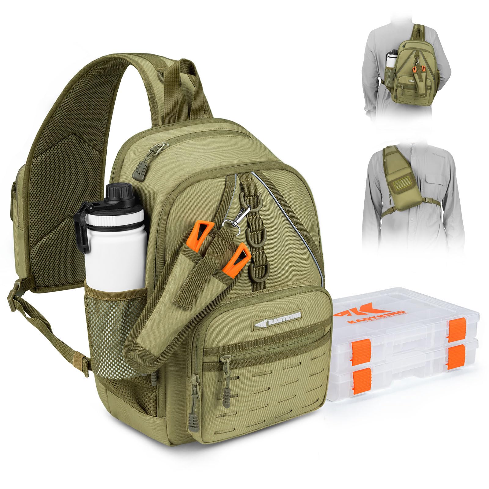 KastKing Karryall Fishing Sling Tackle Bag with 2 Tackle Trays - Waterproof Tactical Fishing Gear Storage Backpack for Bass, Trout & Saltwater Fishing | Perfect for Boat, Shore & Travel Use