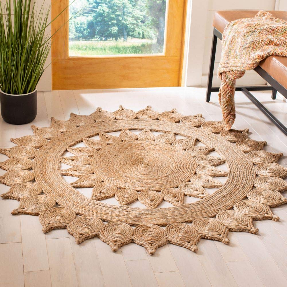SAFAVIEH Handmade Natural Jute Area Rug - 9' Round Boho Chic Rug for Living Room, Bedroom & High Traffic Areas | Eco-Friendly Home Decor | Perfect for Farmhouse, Coastal & Bohemian Style Interiors (NFB246A)
