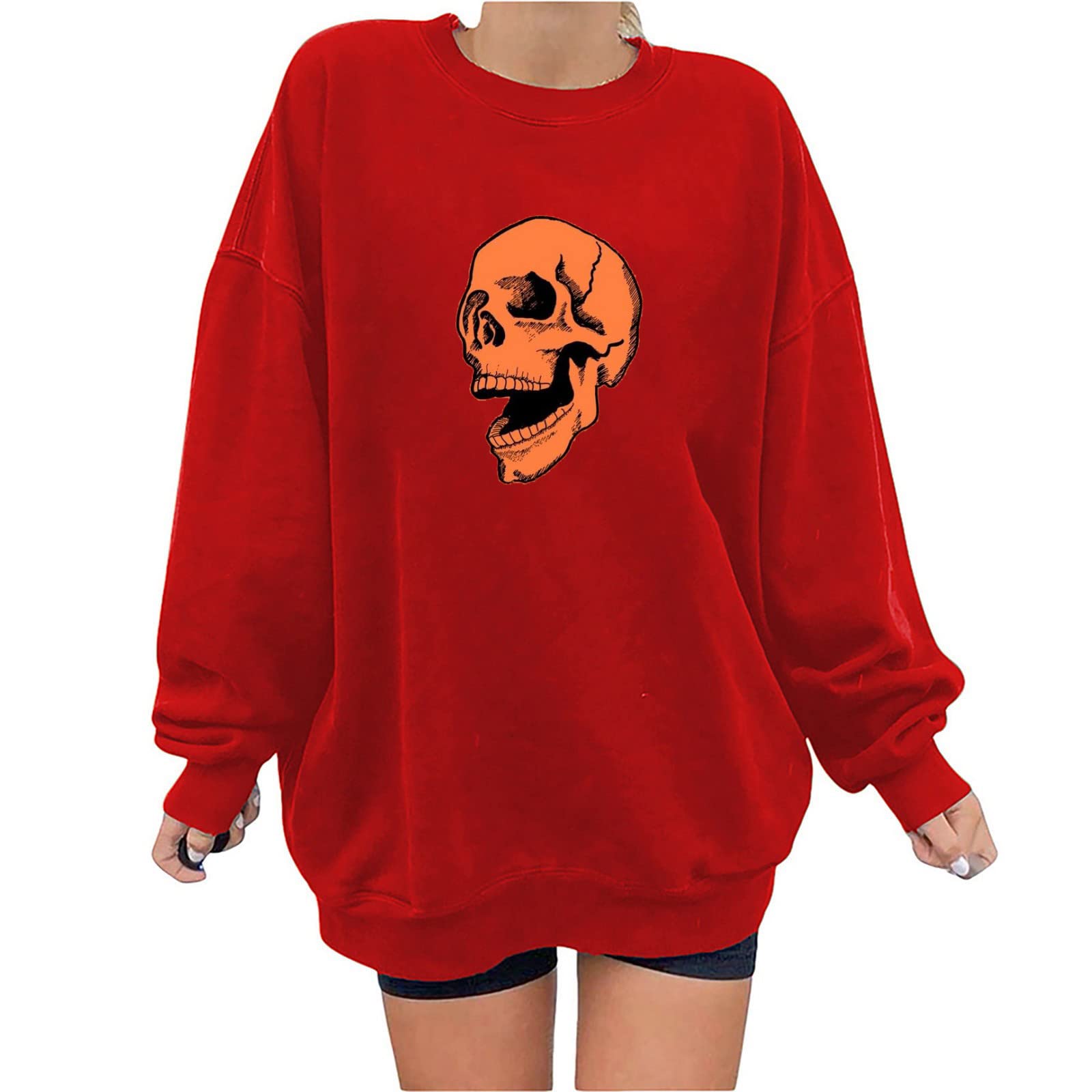 Halloween Tie Dye Bleached Graphic Crewneck Sweatshirt for Women - Funny Long Sleeve Halloween Shirt - Perfect for Halloween Parties, Costume Events & Fall Outfits