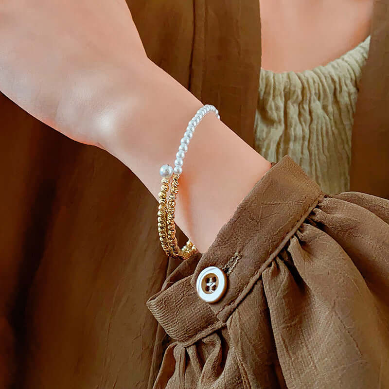 Bling Layer Gold Beads Adjustable Bangle Cuff Bracelet for Women | R8270 | Perfect for Parties, Weddings & Everyday Fashion Accessories