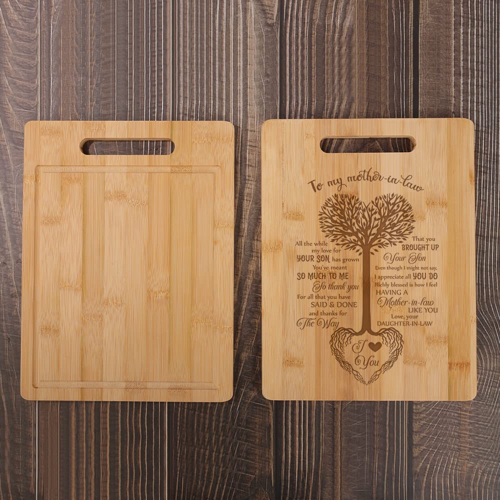Laser Engraved Heart Bamboo Cutting Board - Perfect Mother's Day & Birthday Gift for Mom - Ideal for Kitchen Prep, Charcuterie Boards & Home Decor