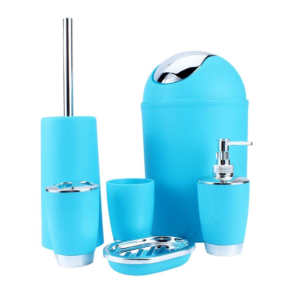 6-Piece Blue Bathroom Accessories Set - Toothbrush Holder, Cup & More for Countertop Decor