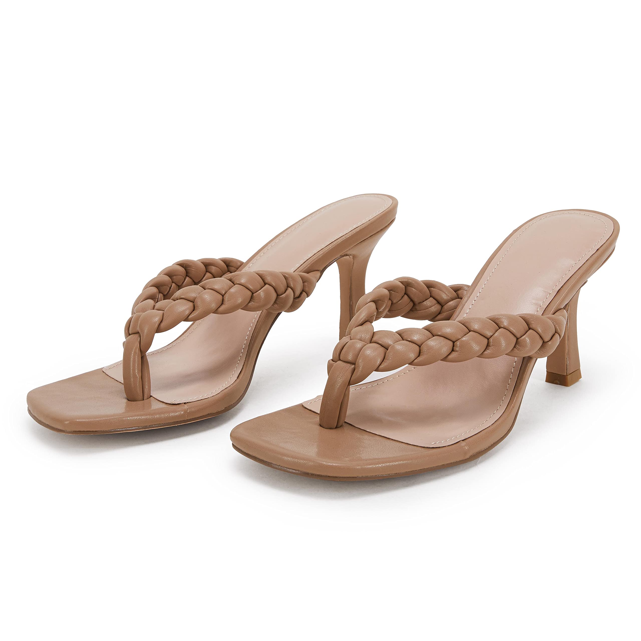 Tymidy Women's Flip Flops Sandals - Kitten Heel Square Toe Slip On Thong Dress Sandals with Stiletto Heel for Party, Beach & Casual Wear | Sexy Heeled Slides for Summer Outfits & Evening Events