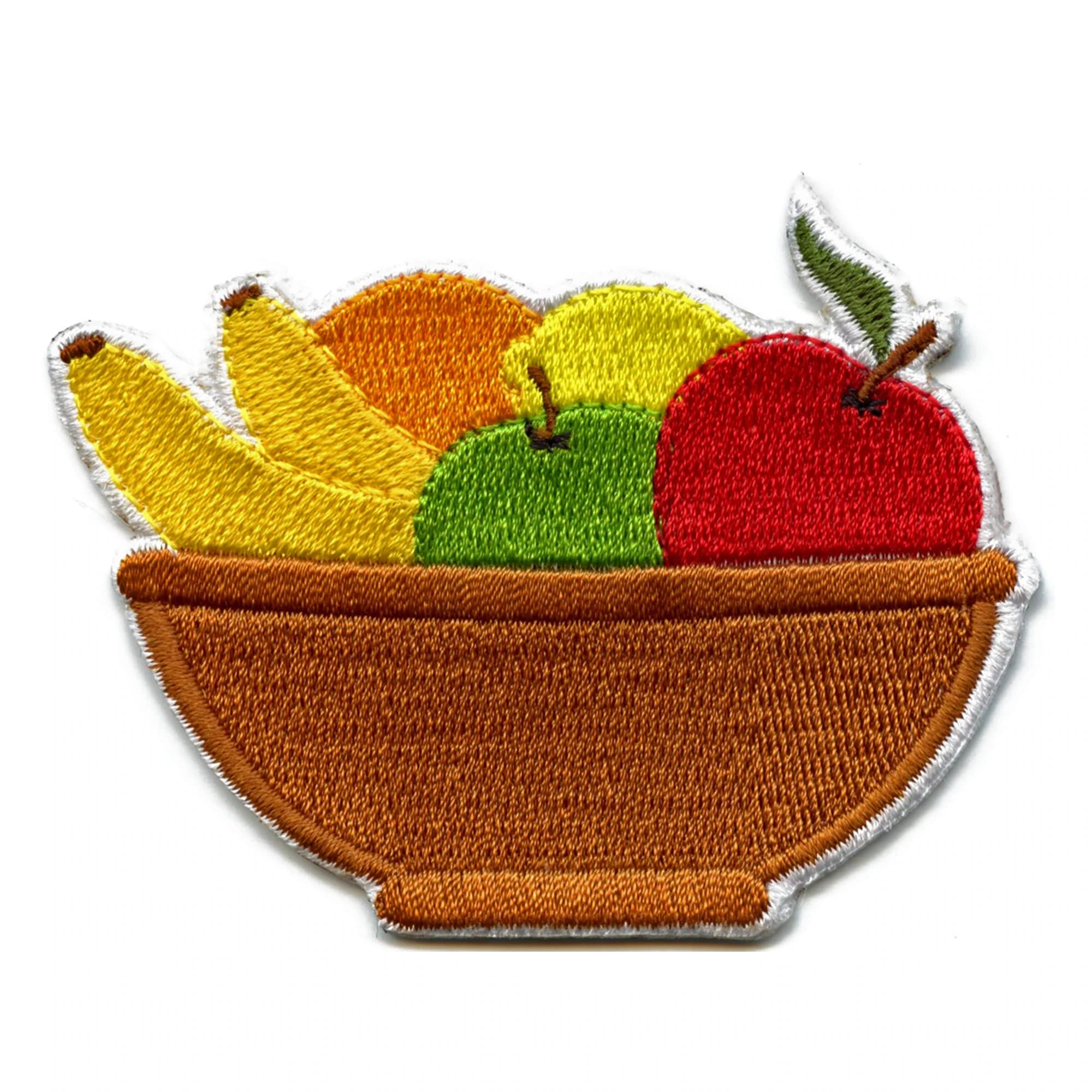 Healthy Fruit Patch Snack Bowl Iron On Patch - Embroidered Applique for Kids Clothes, Backpacks & DIY Crafts - Perfect for School, Picnics & Outdoor Activities