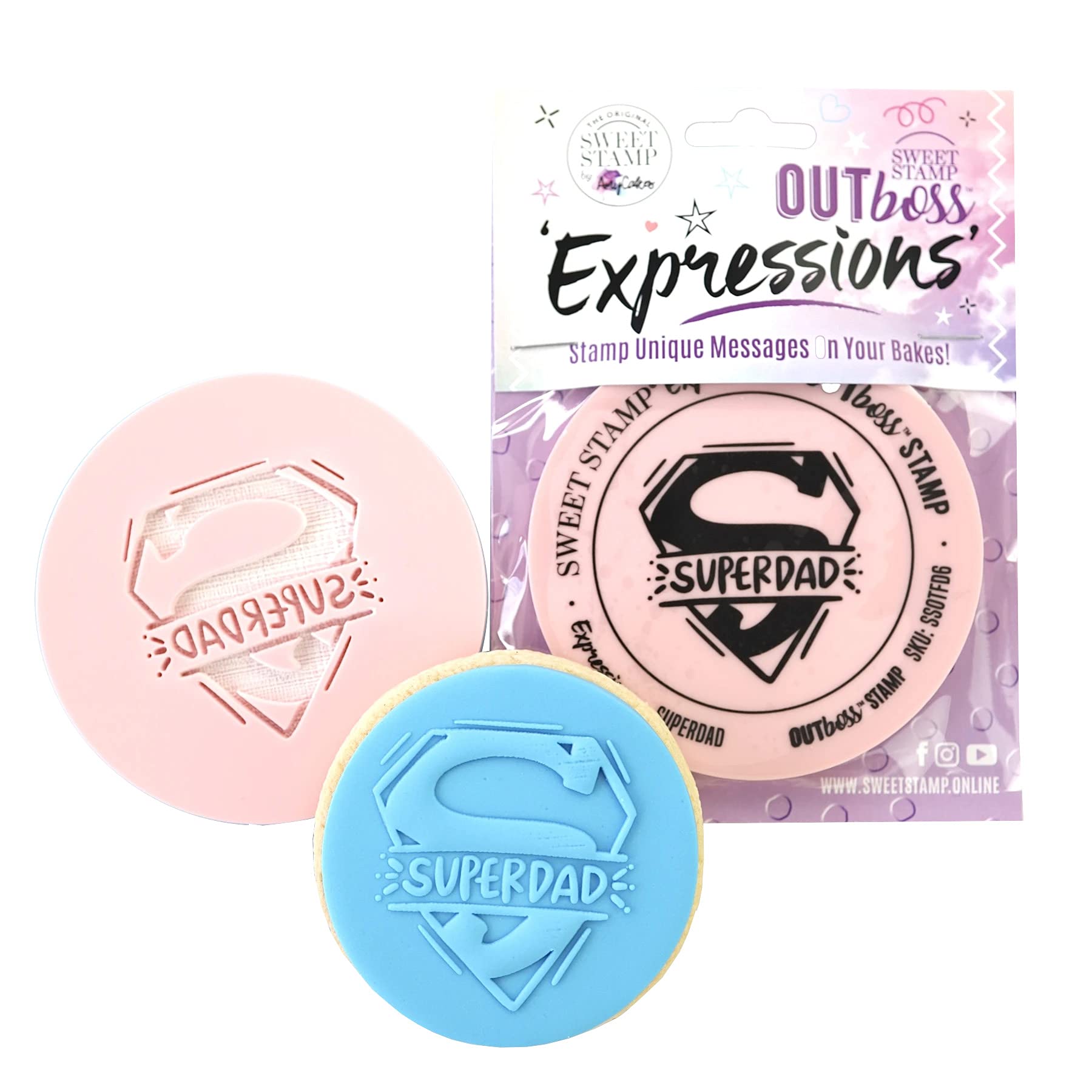 AmyCakes Sweet Stamp Outboss Plastic Expression Stamp - Super Dad Design (SSOTFD6) - Perfect for Scrapbooking, Card Making & DIY Crafts