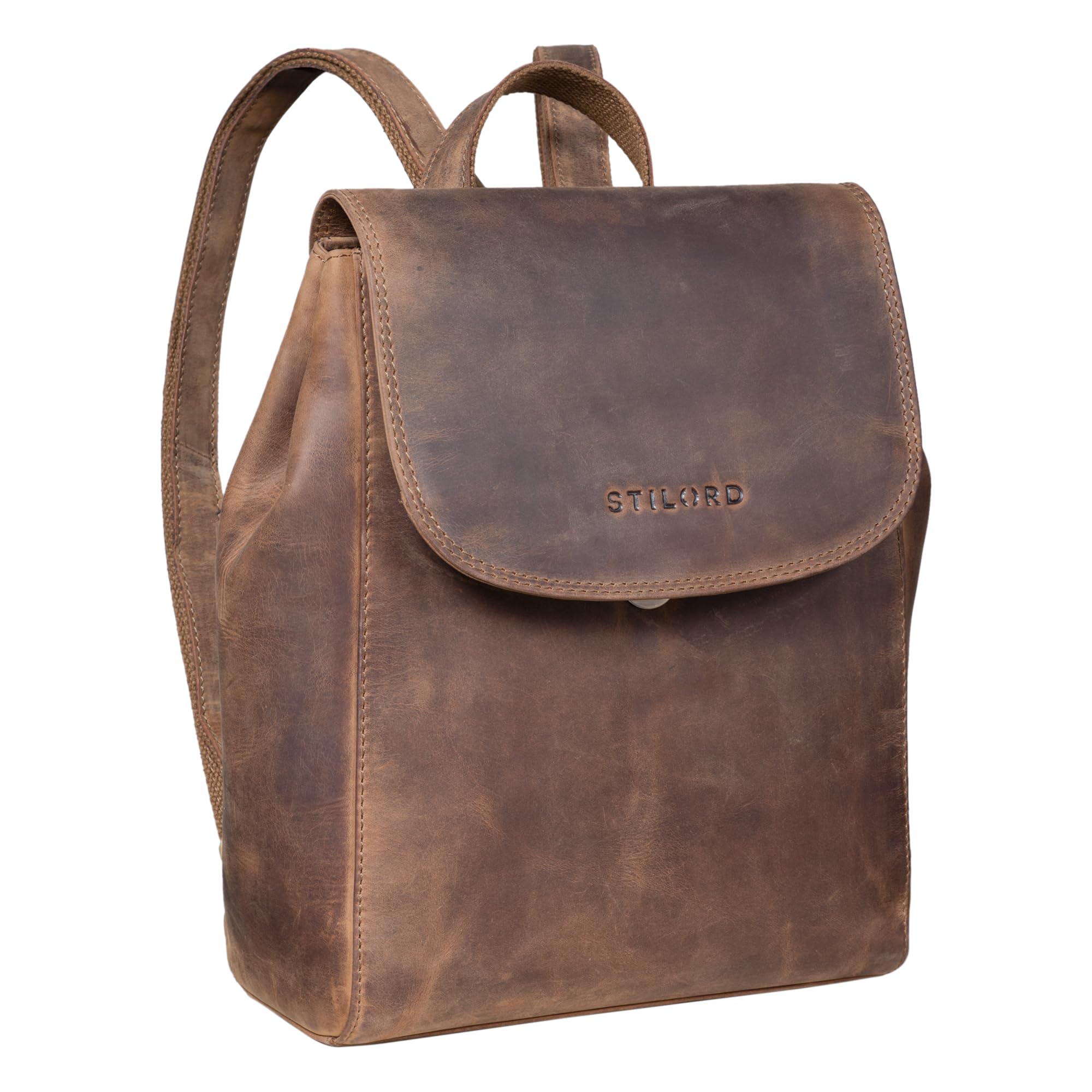STILORD 'Hazel' Genuine Leather Women's Backpack Purse - Vintage Style Laptop Daypack for 13.3 Inch MacBook, Fashion Rucksack Handbag for Work, College, Travel & Shopping