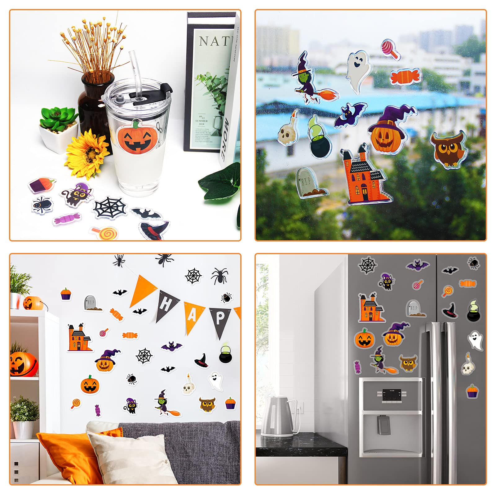 20 PCS Halloween Window Clings - Reusable Thick Gel Stickers for Kids, Adults & Home Decor - Perfect for Windows, Mirrors, Glass Doors, Classrooms, Nurseries & Halloween Party Decorations