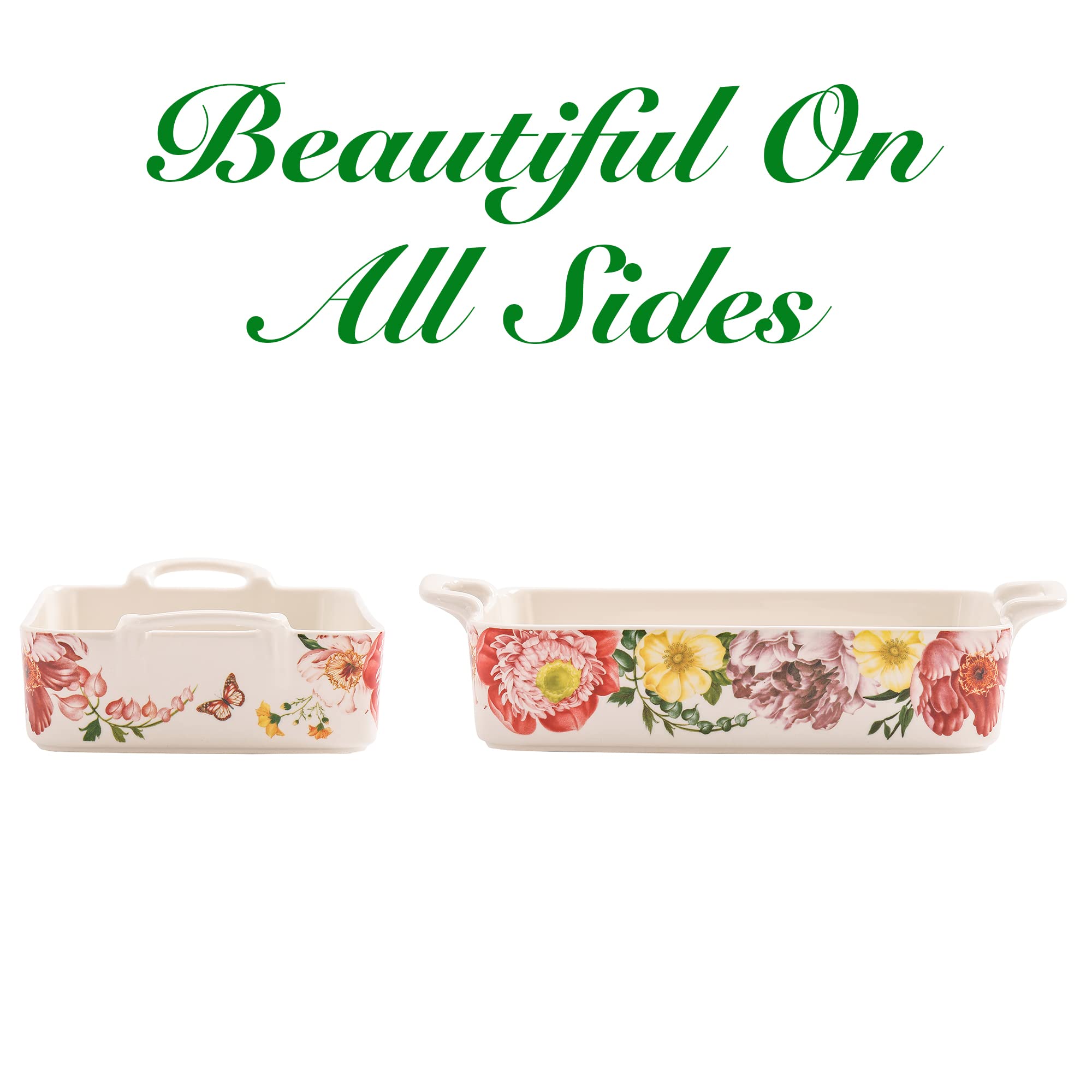Bico Peony Heaven Stoneware Baking Dish - 12x9 Inch Rectangular Lasagna Pan, Casserole Dish, Oven, Microwave & Dishwasher Safe - Perfect for Family Dinners, Holiday Baking & Meal Prep