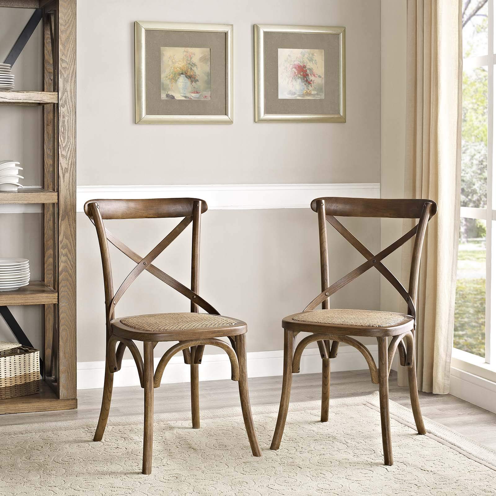 Modern Contemporary Urban Design Wooden Dining Chairs - Set of 2 Brown Kitchen Side Chairs for Dining Room, Breakfast Nook & Small Space Decor