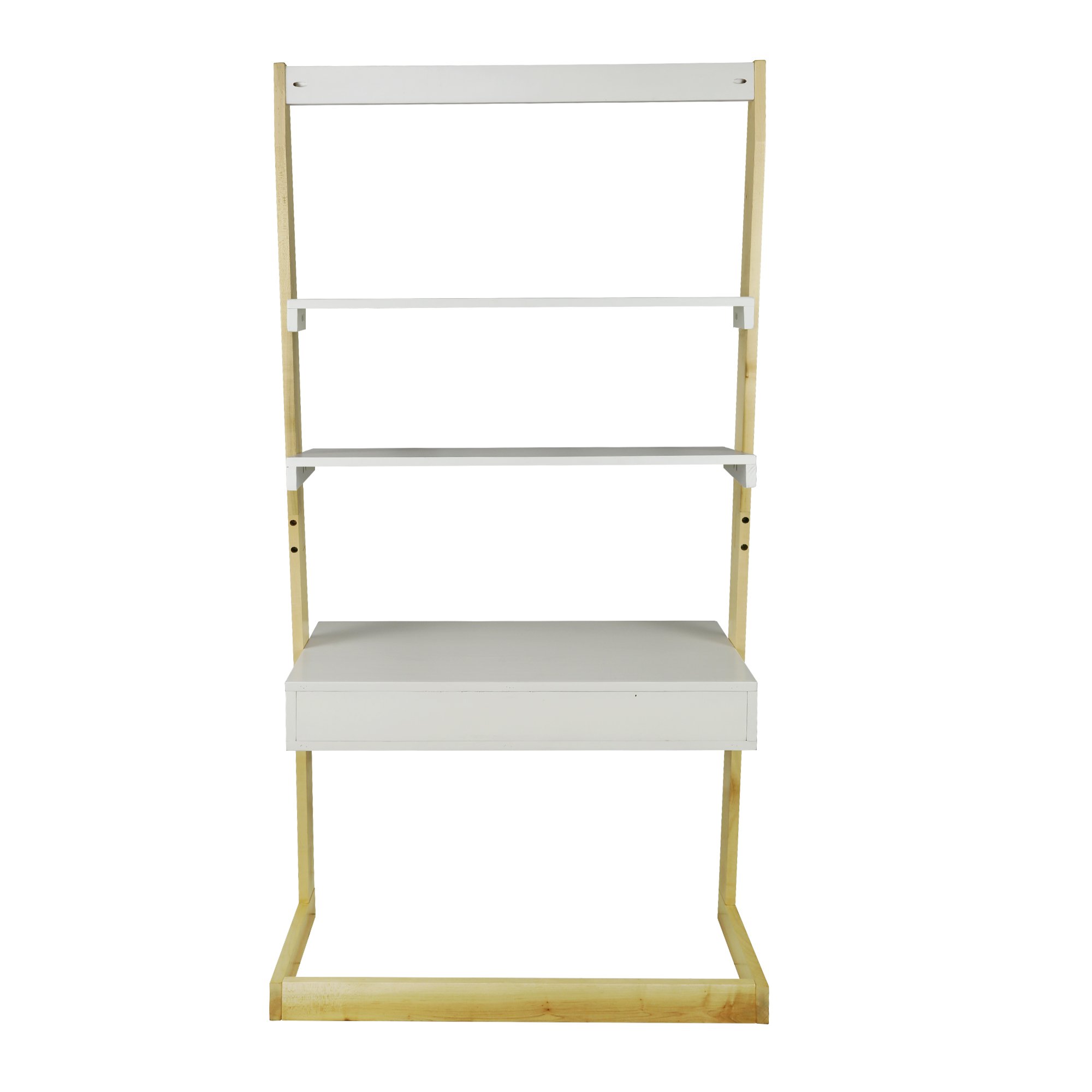 Freestanding Ladder Desk with Drawer - Natural Maple & White Finish - Home Office, Study, Dorm Room, Small Space Workstation - American Trails Wooden Writing Desk