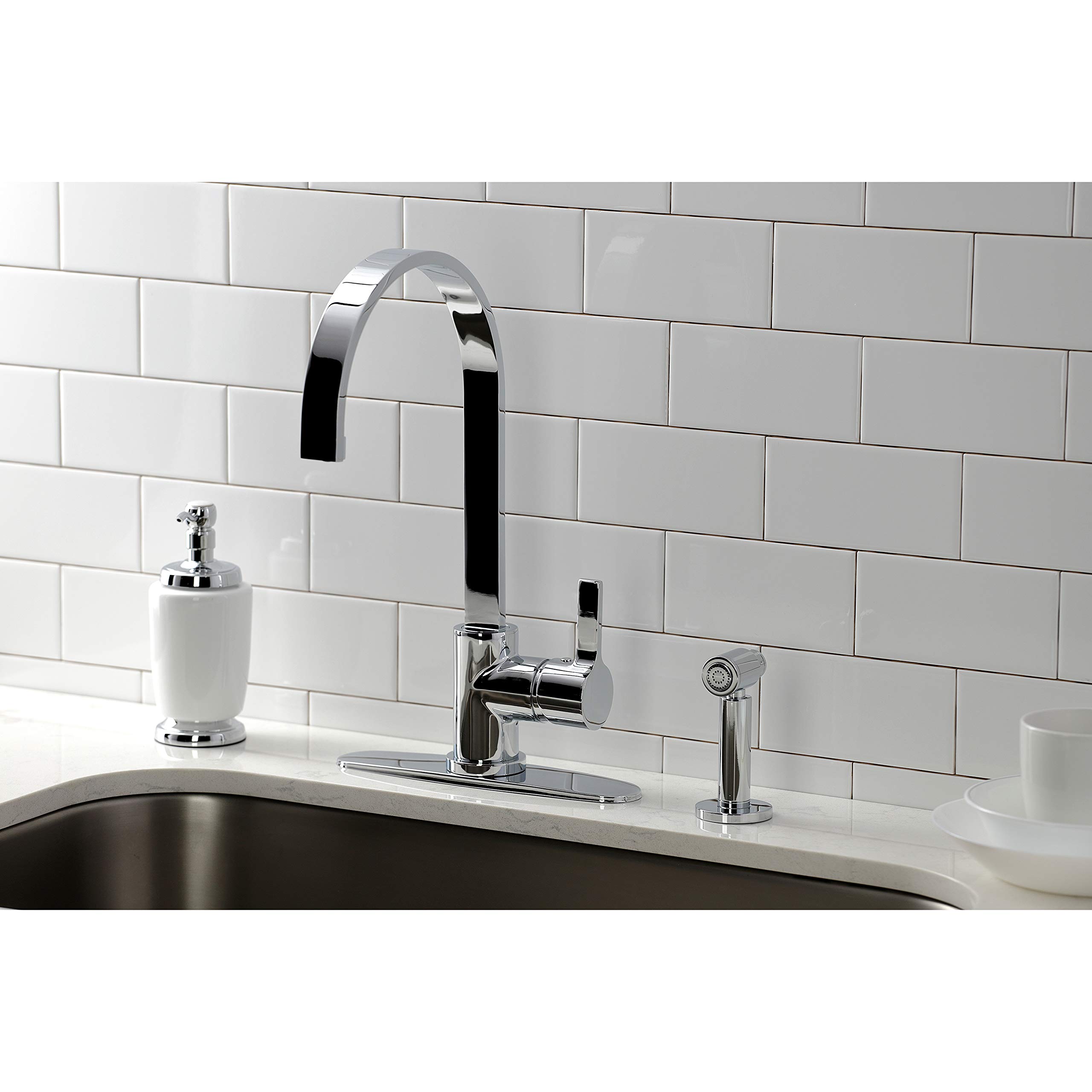 Kingston Brass LS8711CTLBS Continental Single-Handle Pull-Down Kitchen Faucet with Brass Sprayer - 9.81