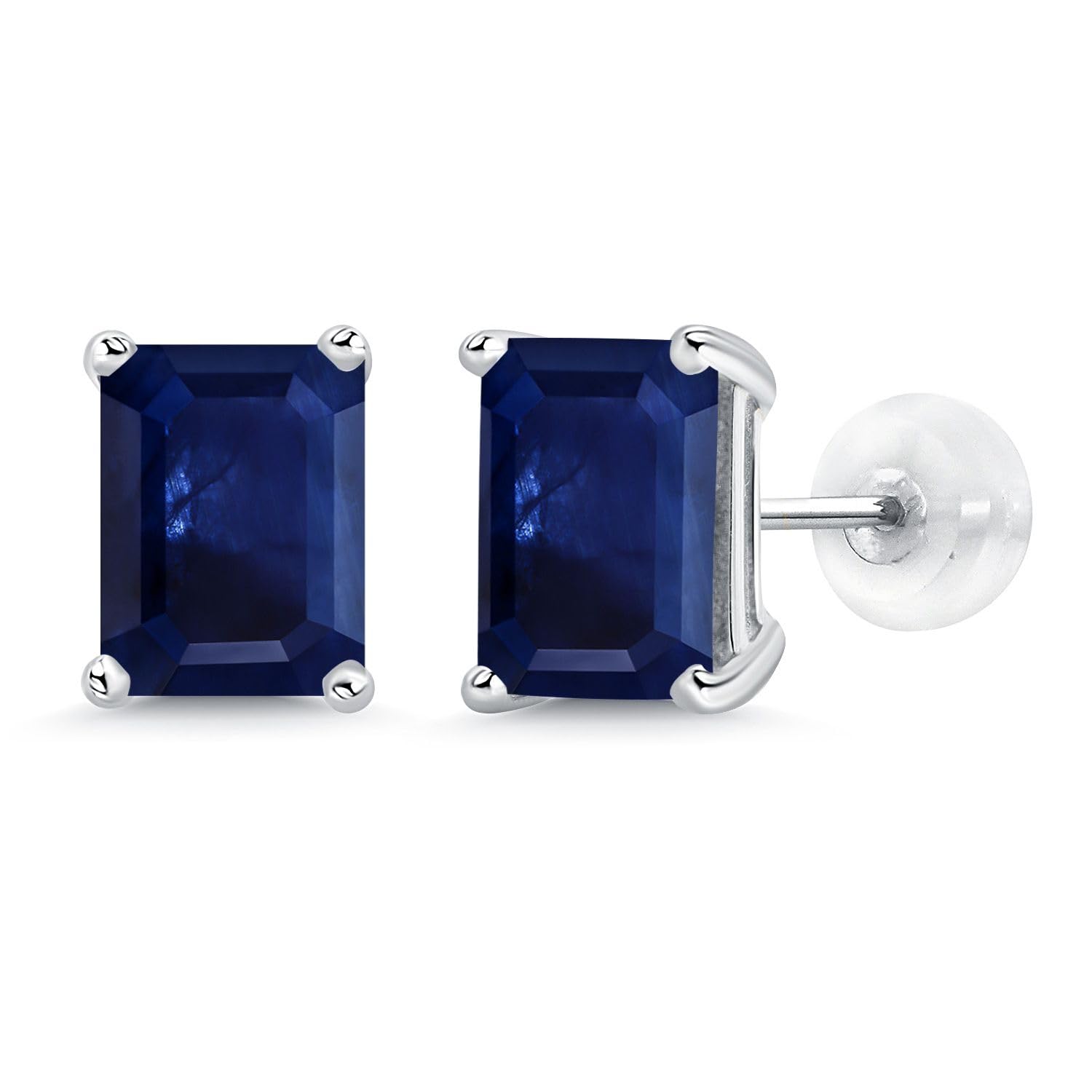 14K White Gold Emerald Cut 8x6mm Birthstone Stud Earrings for Women & Men | Gemstone Jewelry Gift for Anniversary, Birthday & Special Occasions | Gem Stone King