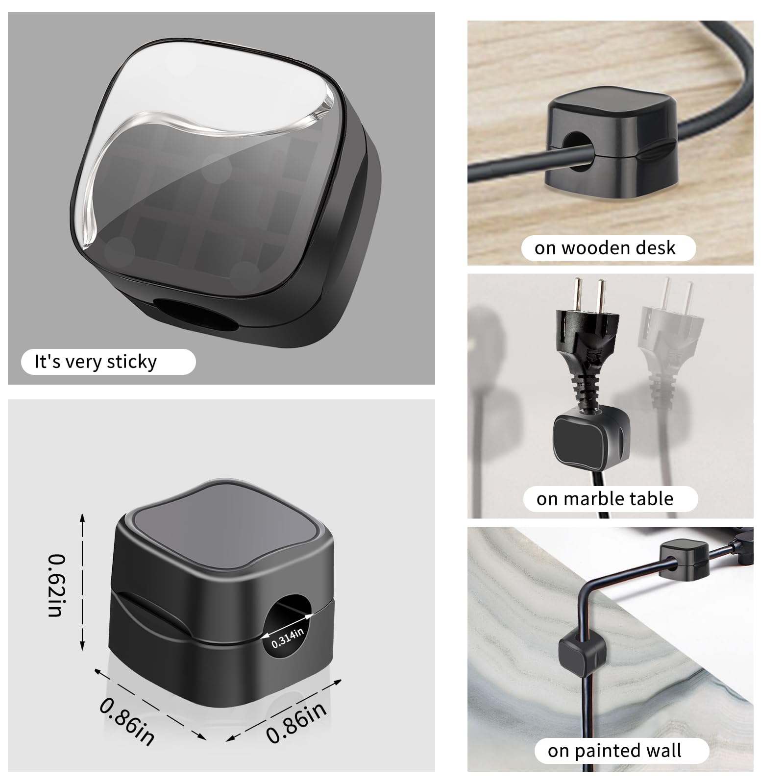 6 Pack Magnetic Cable Clips - Under Desk Cord Organizer, Adhesive Wire Management for Home, Office, Car & Nightstand - Black (Perfect for Desk, Wall & Vehicle Use)