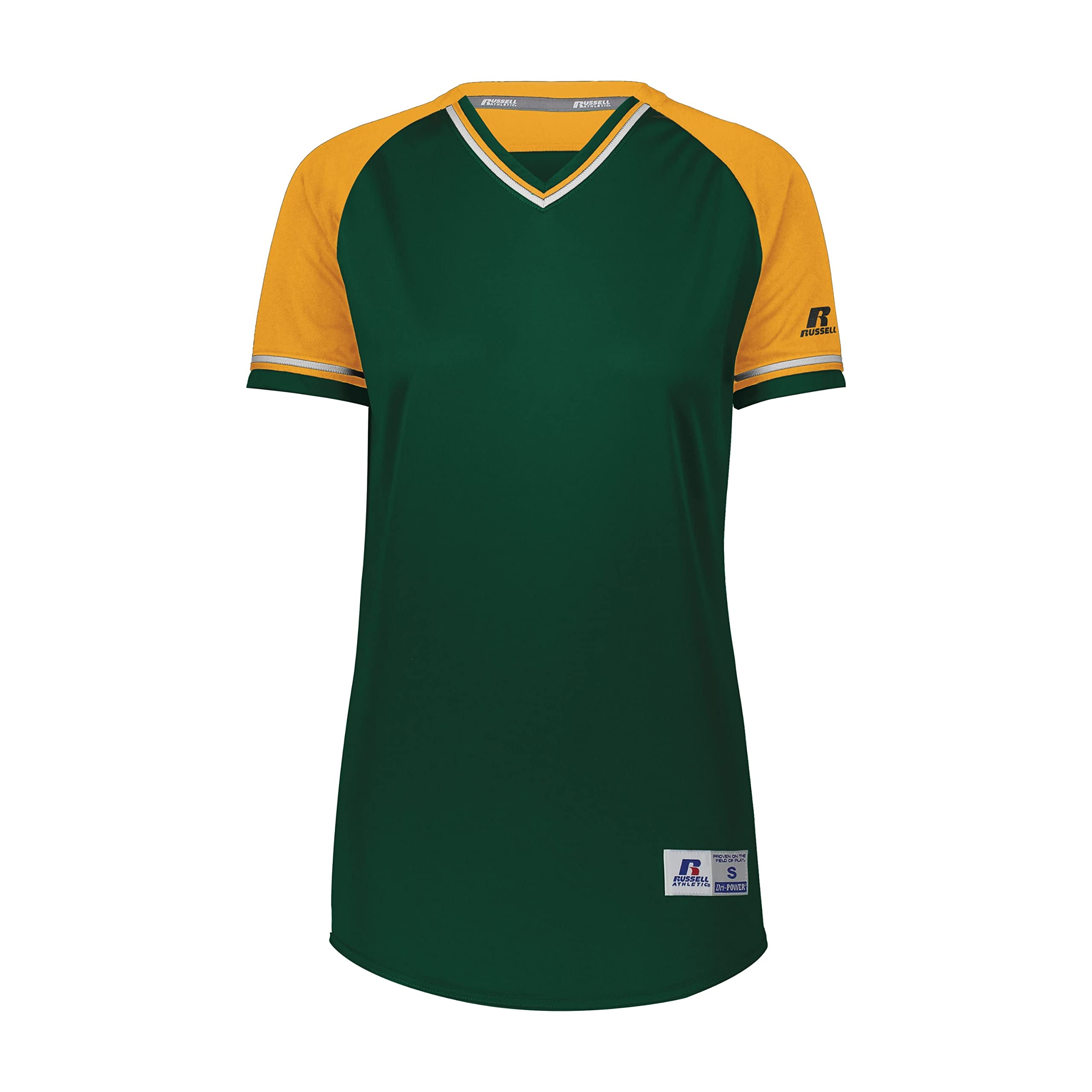 Russell Athletic Women's V-Neck Softball Jersey - Breathable Moisture-Wicking Short Sleeve Tee for Sports & Training - Perfect for Softball, Baseball, and Gym Workouts