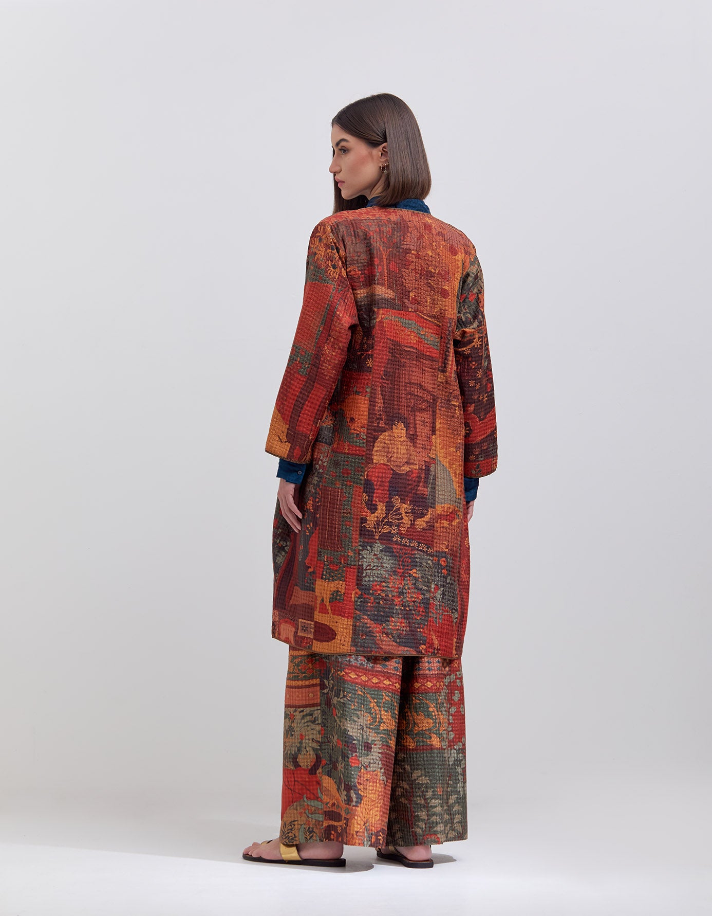 Quilted Jacket Women's Silk Check Dhagai Terracotta - Elegant Outerwear for Fall & Winter Fashion | Perfect for Office, Dating & Travel