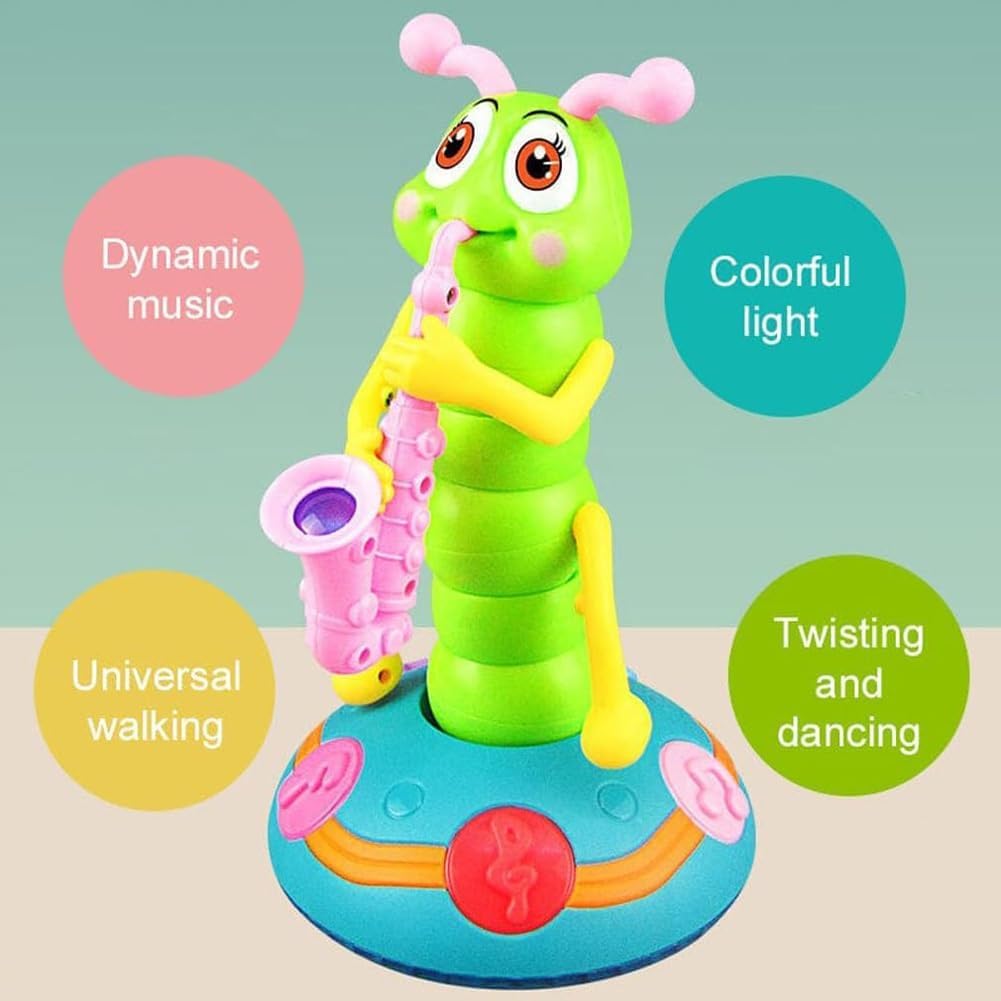 Electric Dancing Saxophone Caterpillar Toy with Music & LED Lights - Automatic Obstacle Avoidance Educational Toy for Toddlers - Early Learning Musical Gift for Kids (Pink) | Perfect for Birthday Parties, Preschool Learning & Sensory Play