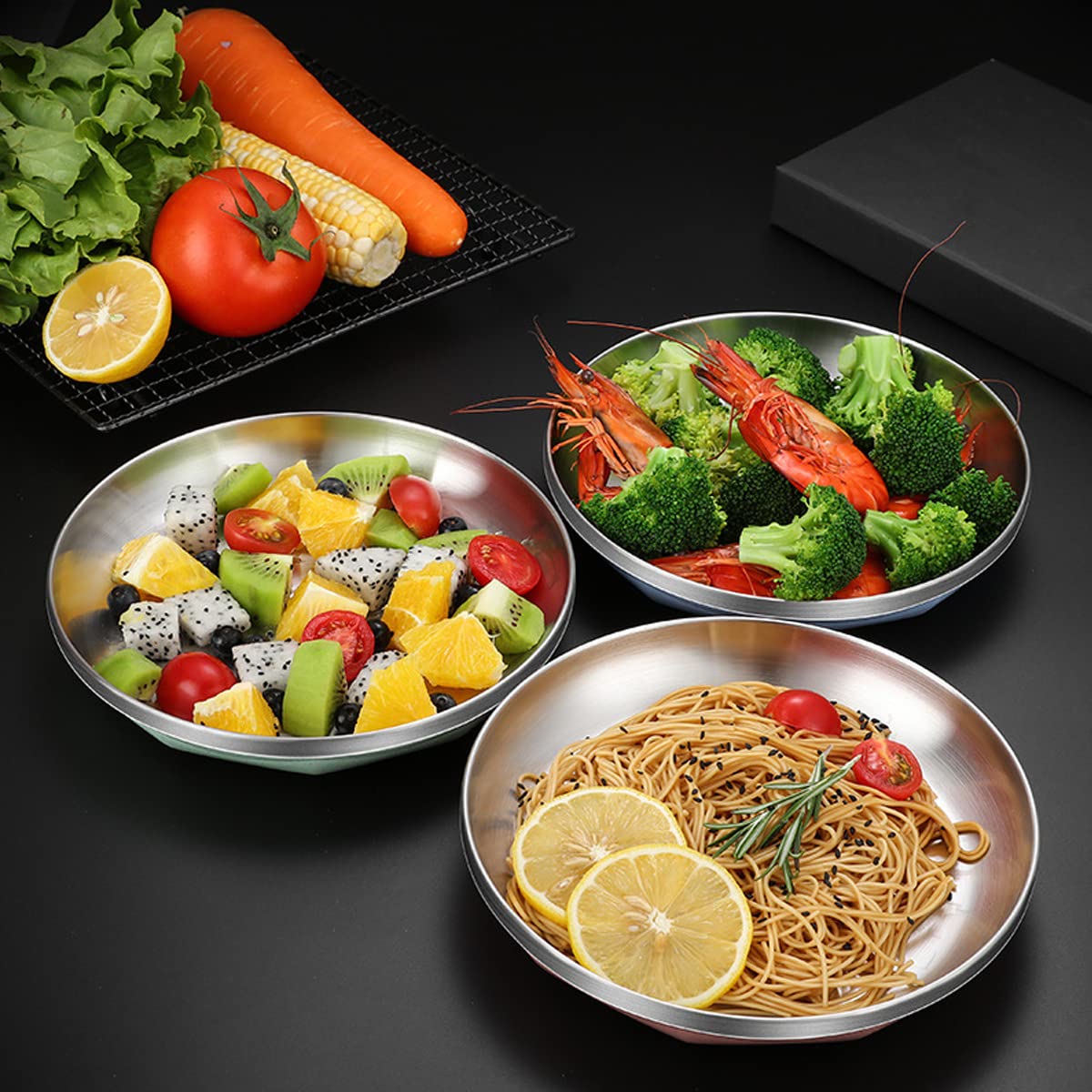 2-Pack 8.5 Inch 18/8 Stainless Steel Plates - 304 Food Grade Metal Dinner Plates for Adults, Deep Dish Camping & Picnic Serving Plates in Pink - Reusable, Dishwasher Safe - Perfect for Outdoor Adventures, BBQs & Dorm Use