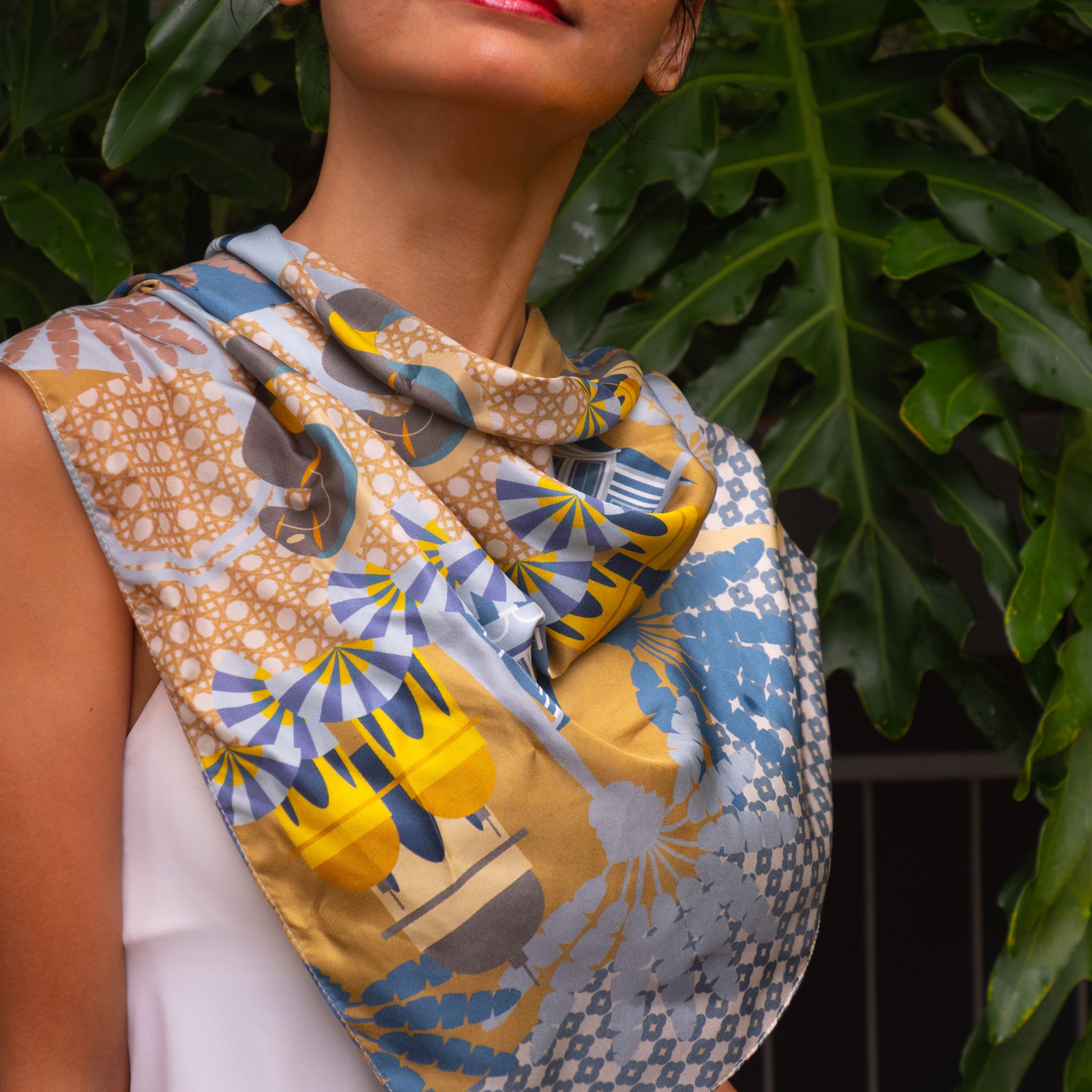 Enchanted Kampong Glam Silk Scarf - Luxury Floral Print Shawl for Women - Perfect for Travel, Weddings & Special Occasions