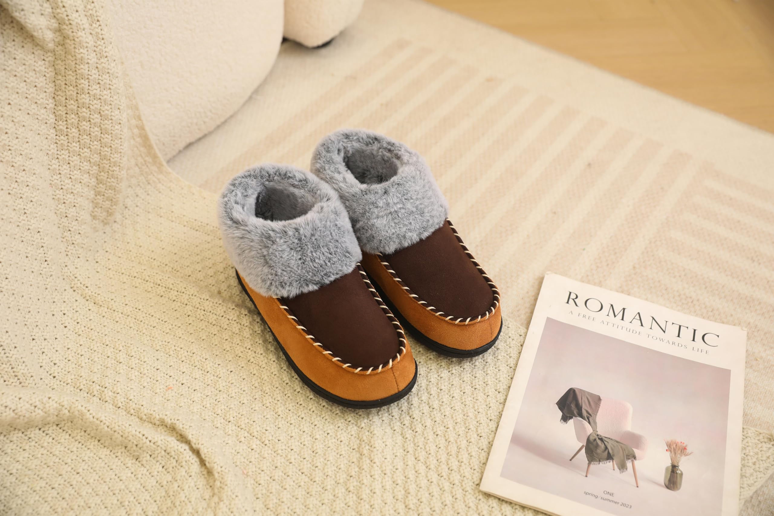 VONMAY Women's Fuzzy Plush Bootie Slippers - Warm Suede Moccasin House Shoes with Memory Foam & Non-Slip Sole for Indoor/Outdoor Wear - Perfect for Winter Comfort at Home, Office or Travel