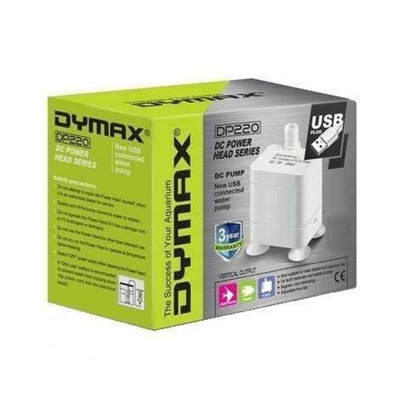 Dymax DC USB Power Head DP220 180L/H Aquarium Pump - Vertical Output for Fish Tank, Hydroponics, and Small Water Features | USB-Powered Submersible Water Pump