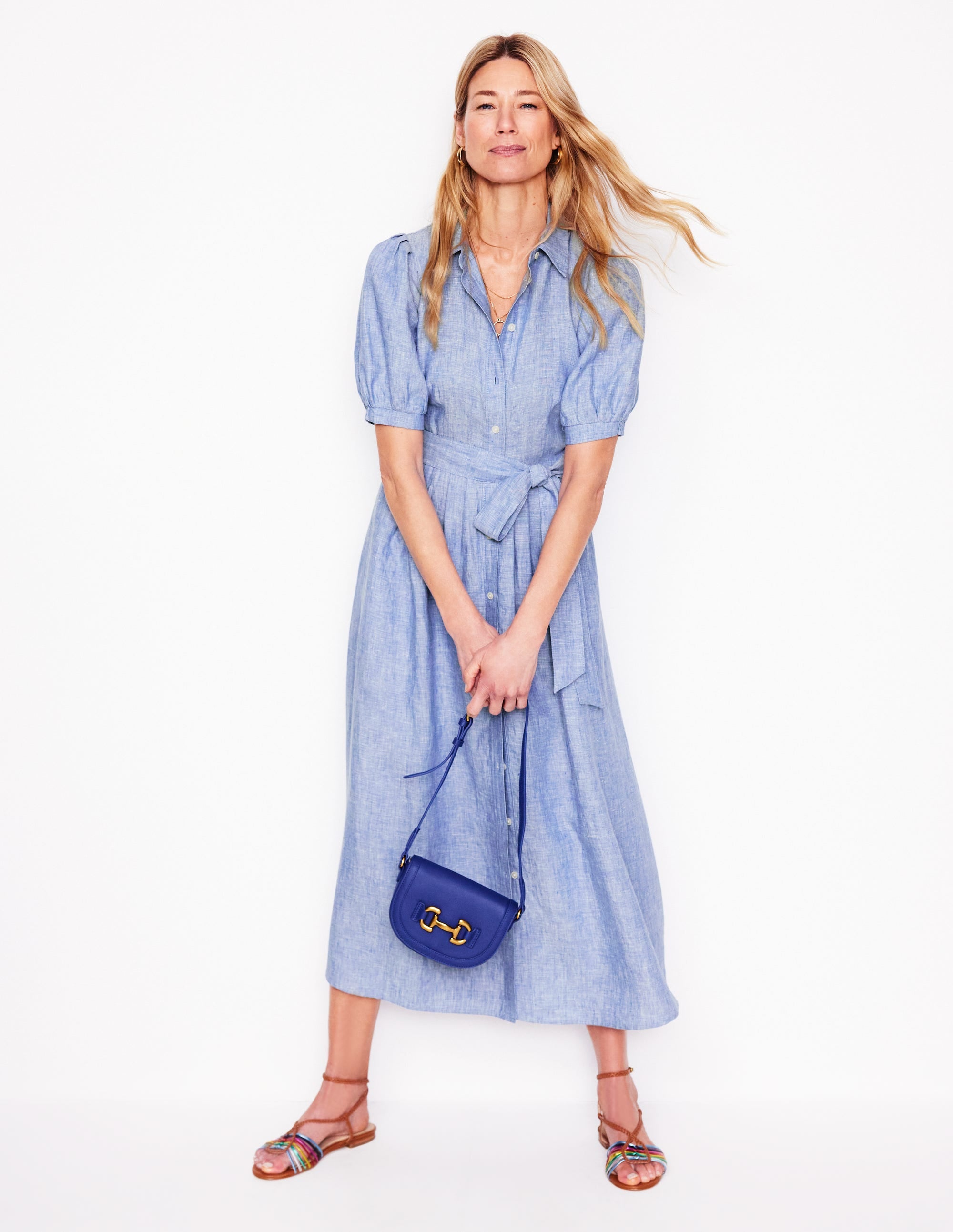 Alexa Linen Maxi Shirt Dress for Women - Grey Blue Chambray Long Sleeve Casual Summer Dress - Perfect for Beach, Vacation & Everyday Wear