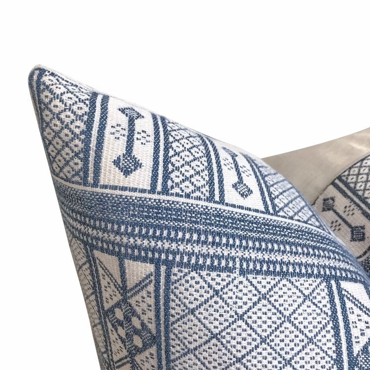 Designer Peter Dunham Indoor/Outdoor Woven Masai Throw Pillow in Indigo Blue - Perfect for Sofa, Bed & Patio Decor