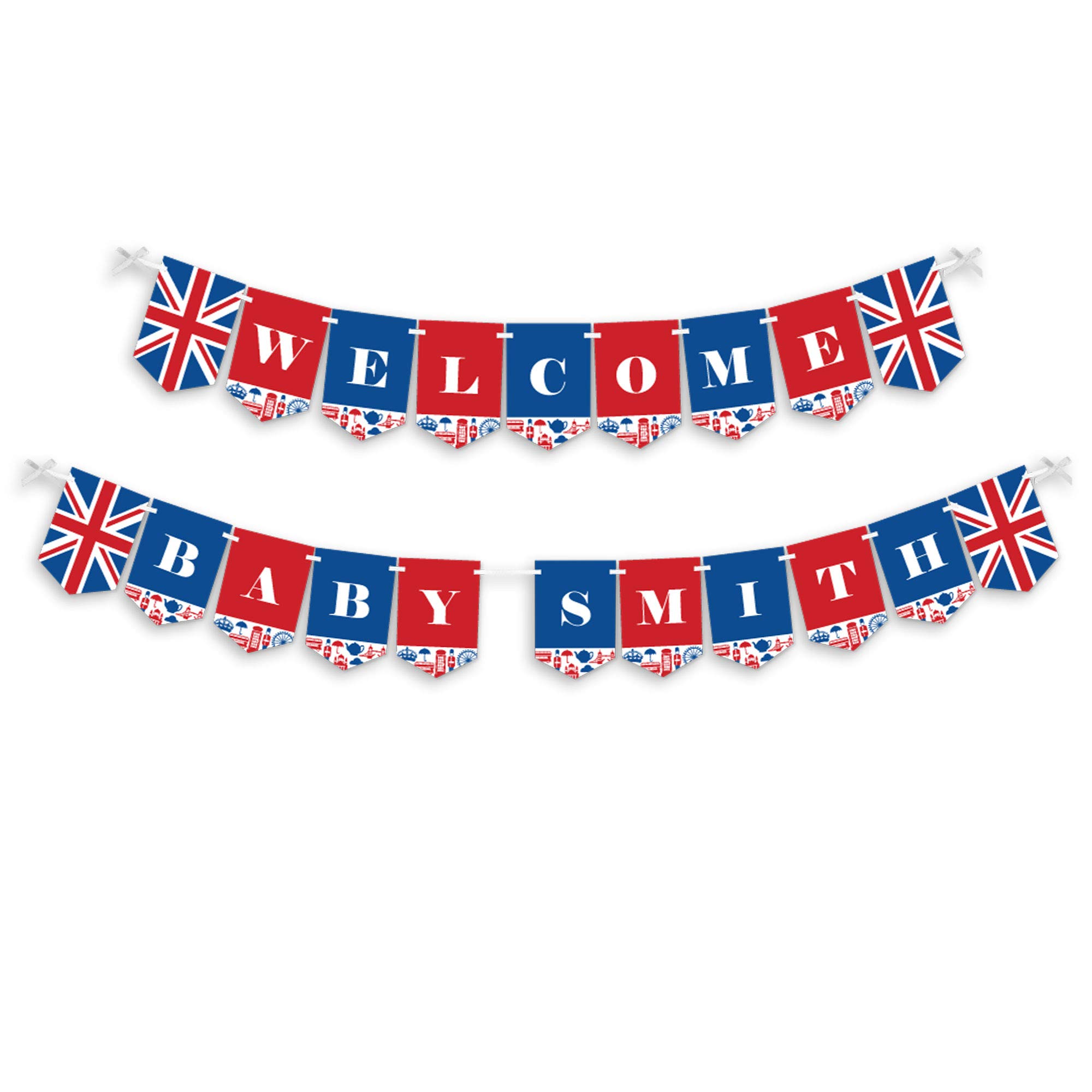 Personalized Cheerio Baby Shower Banner - Custom Name Welcome Decor for London Themed Nursery & Gender Reveal Party - Big Dot of Happiness