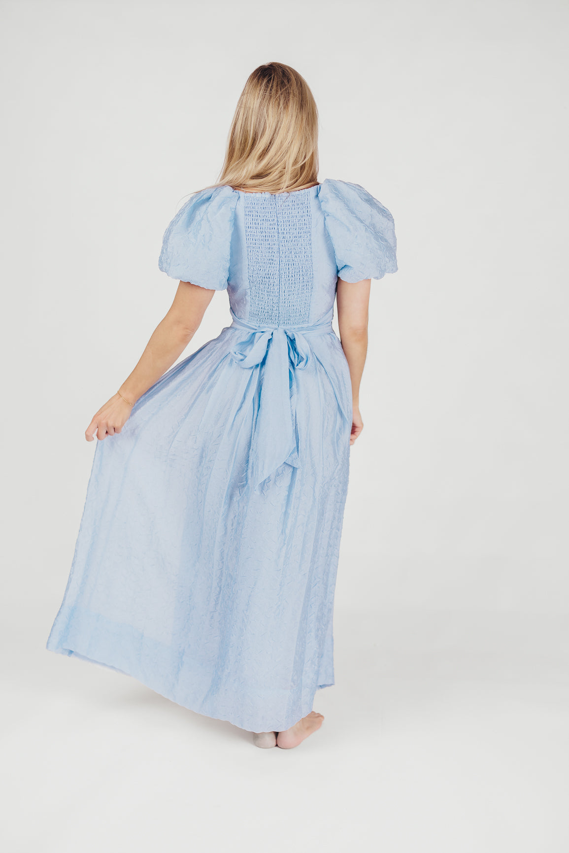 ASTR Linette Jacquard Midi Dress - Floral Print Blue Summer Dress for Women | Perfect for Weddings, Parties & Date Nights