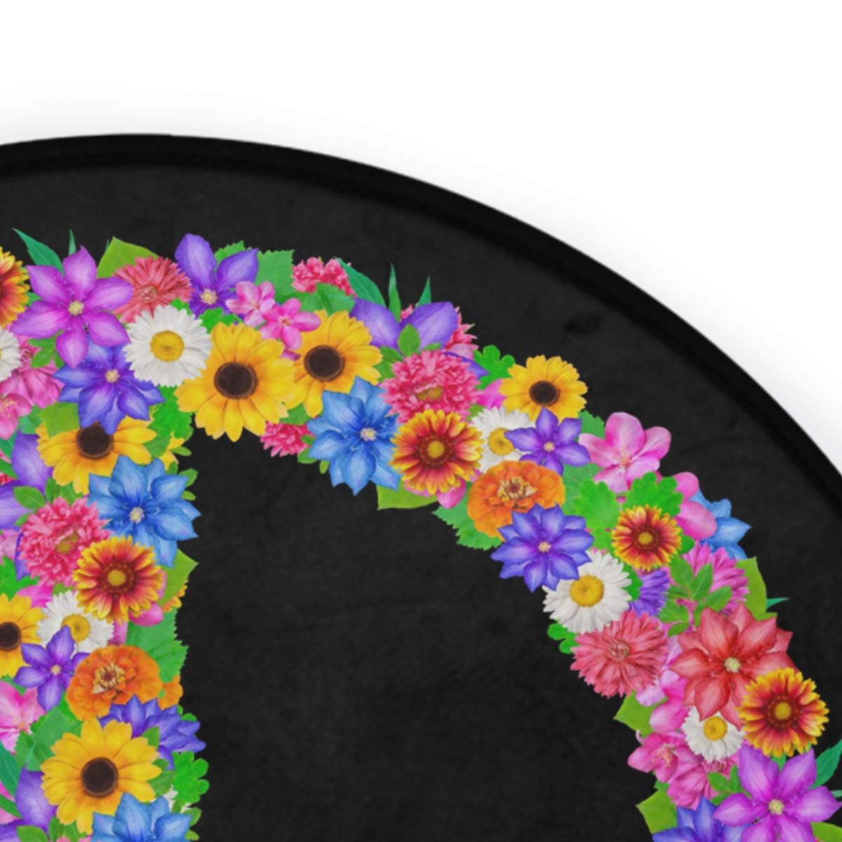 ALAZA Peace Sign Flower Black Round Area Rug - 3' Diameter (92 cm) Soft Non-Slip Floor Mat for Living Room, Bedroom, Dorm | Boho Home Decor, Hippie Style Accent Rug for Teens Room & Meditation Space