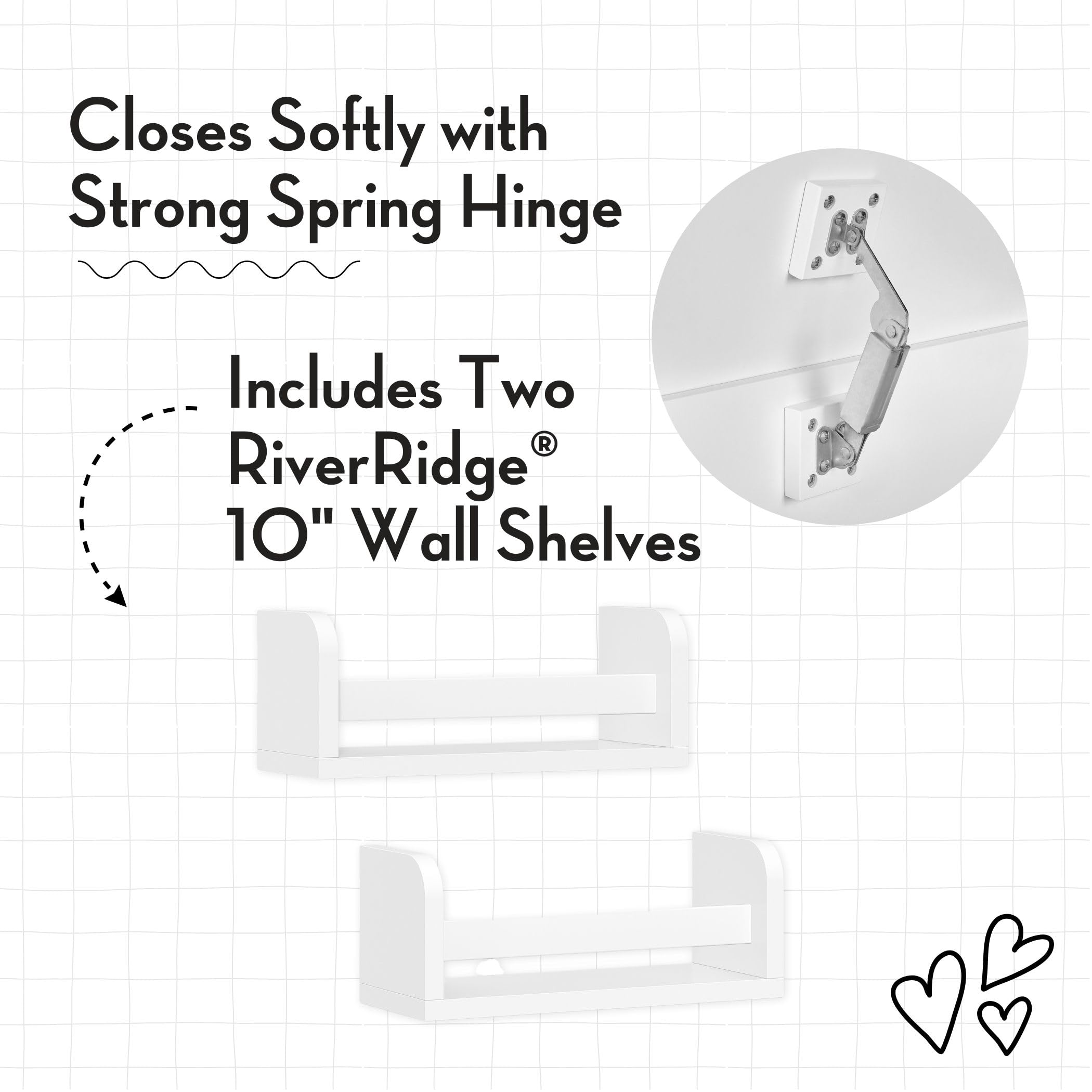 RiverRidge Kids Book Nook Toy Storage Organizer - Modern White Toy Box with Side Bookracks & 2 Floating Bookshelves (10